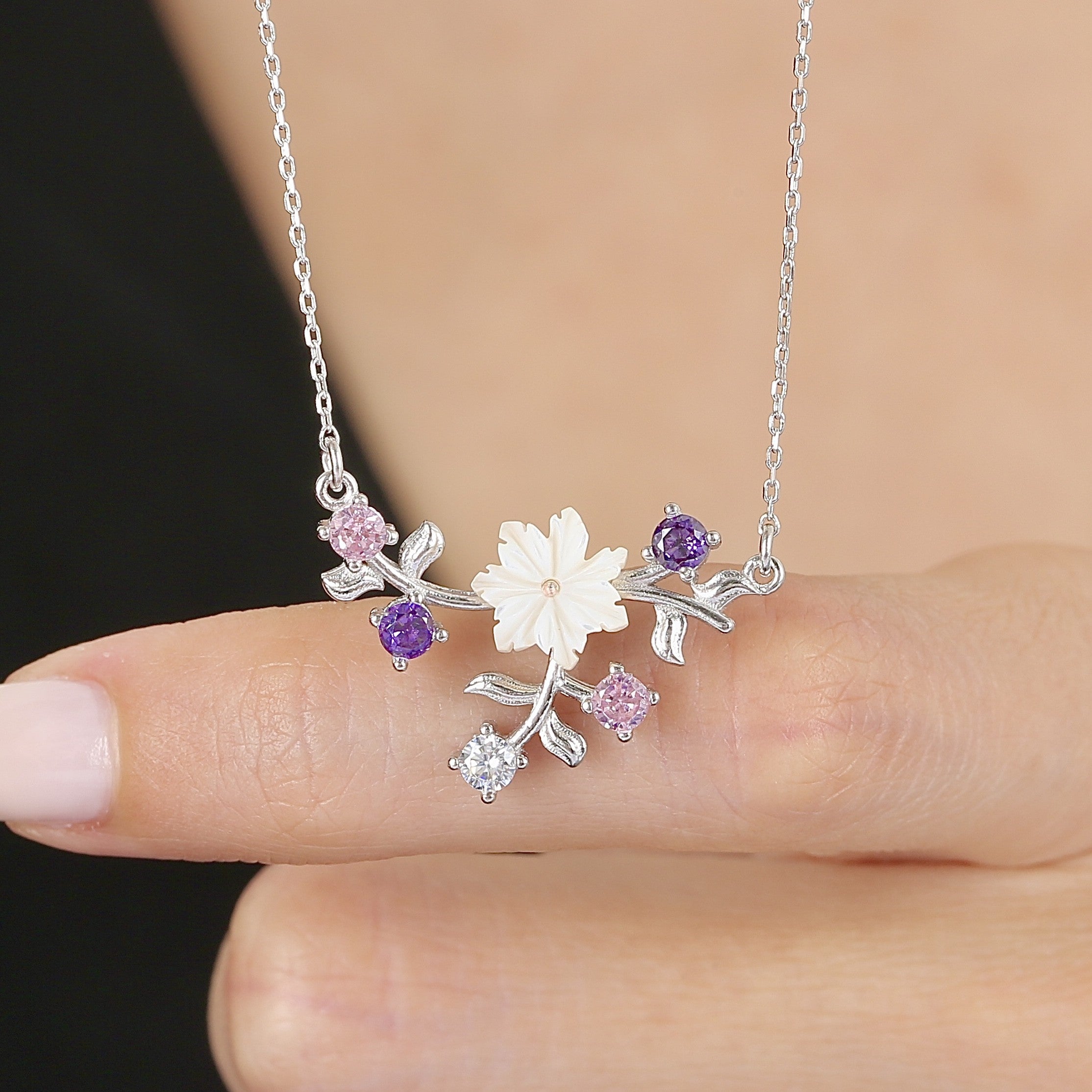 Magnolia Bloom Garden CZ 925K Sterling Silver Necklace