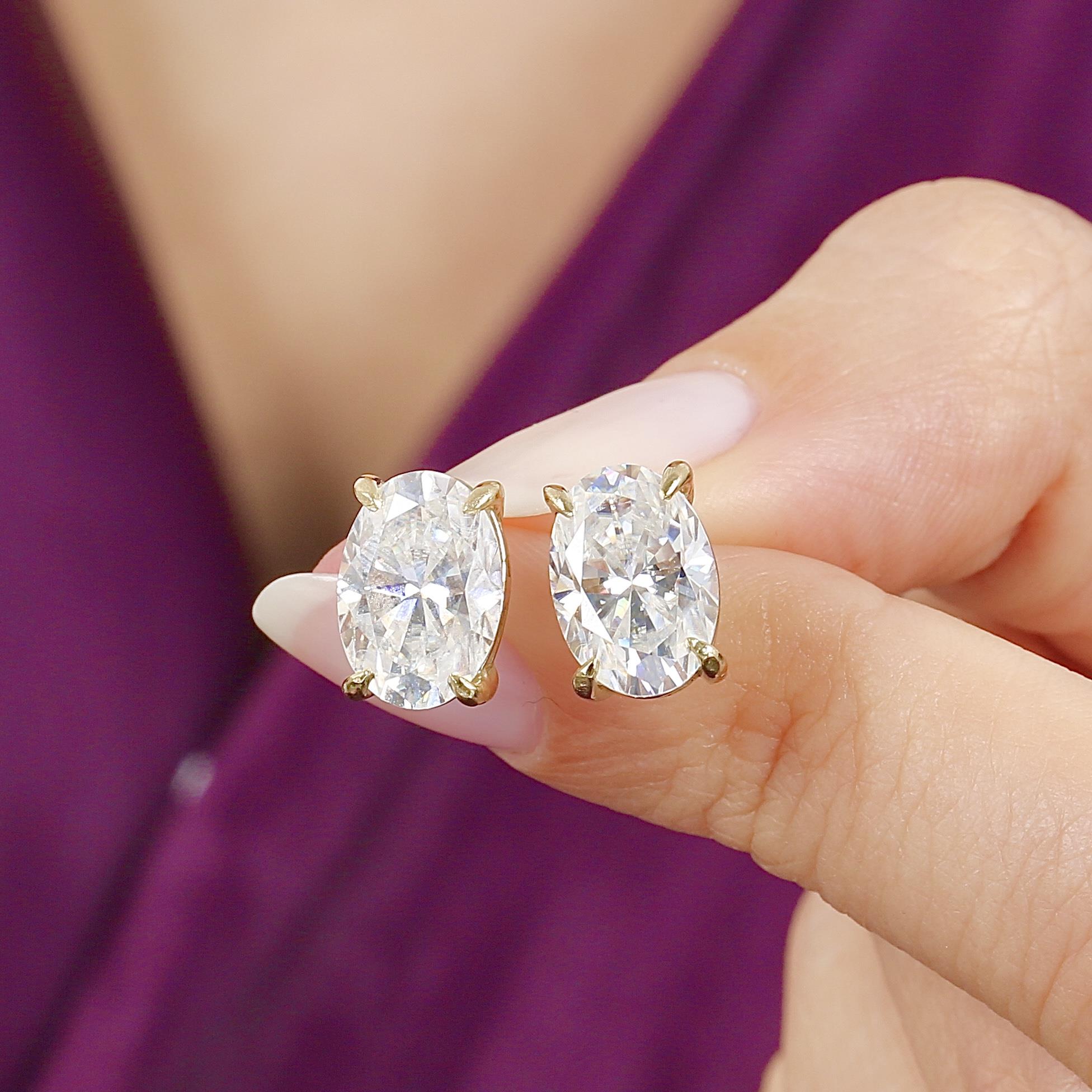 5.00 Ct Moissanite Oval Elegance Solitaire 14K Gold Earrings