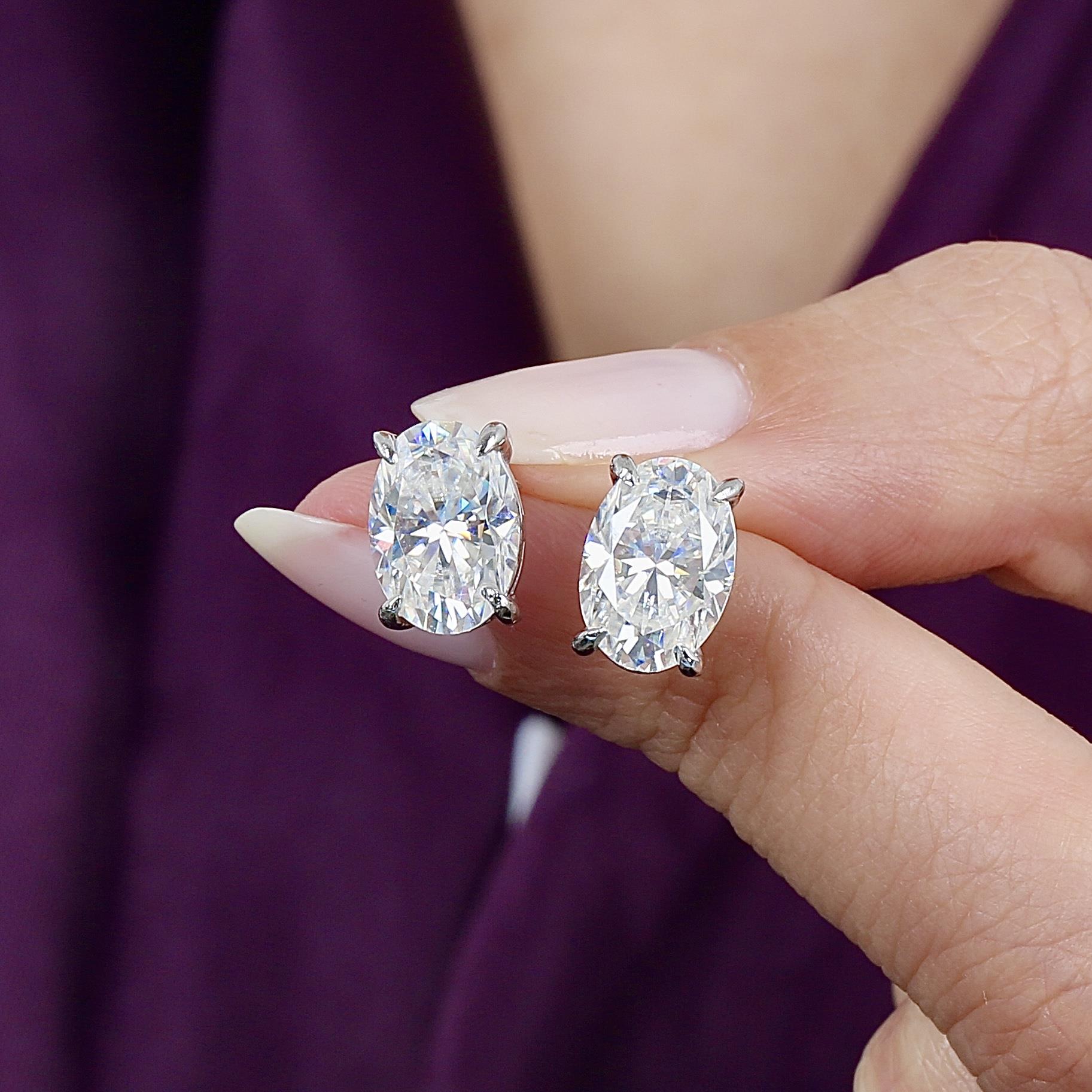 5.00 Ct Moissanite Oval Elegance Solitaire 925K Sterling Silver Earrings