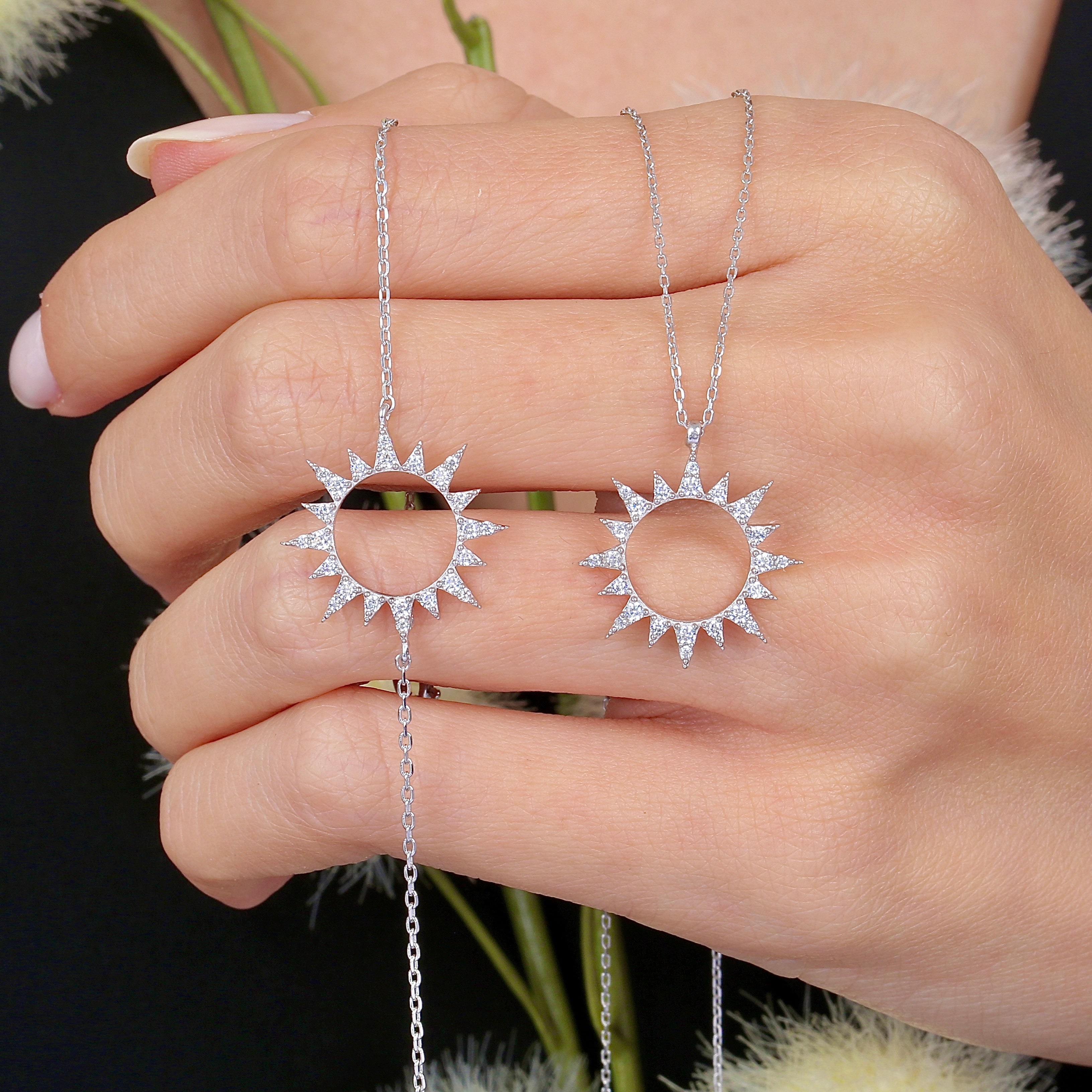 Celestial Sun Glow CZ 925K Sterling Silver Necklace and Bracelet Set - Etossimo Jewelry