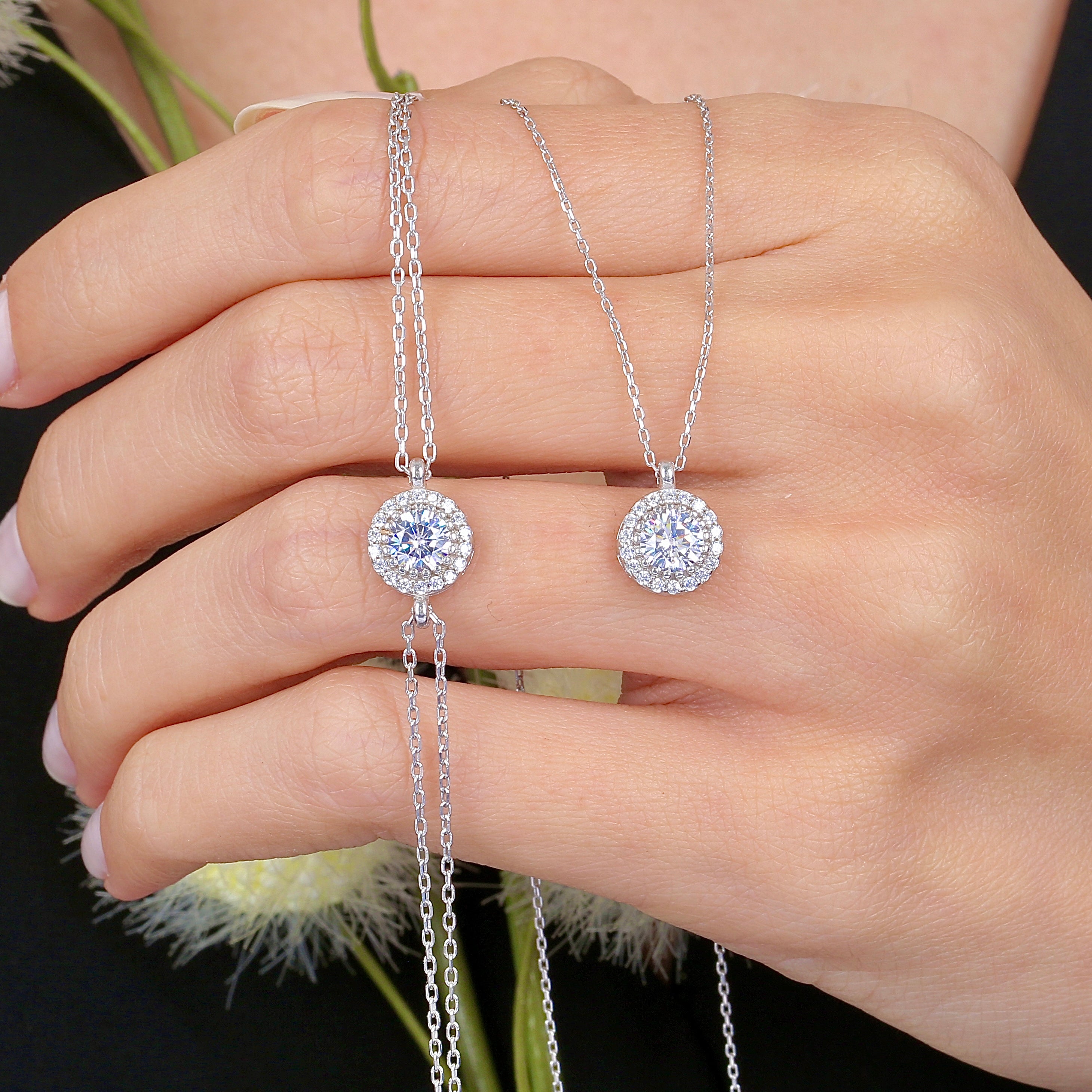 Celestial Glow Round CZ 925K Sterling Silver Necklace and Bracelet Set - Etossimo Jewelry