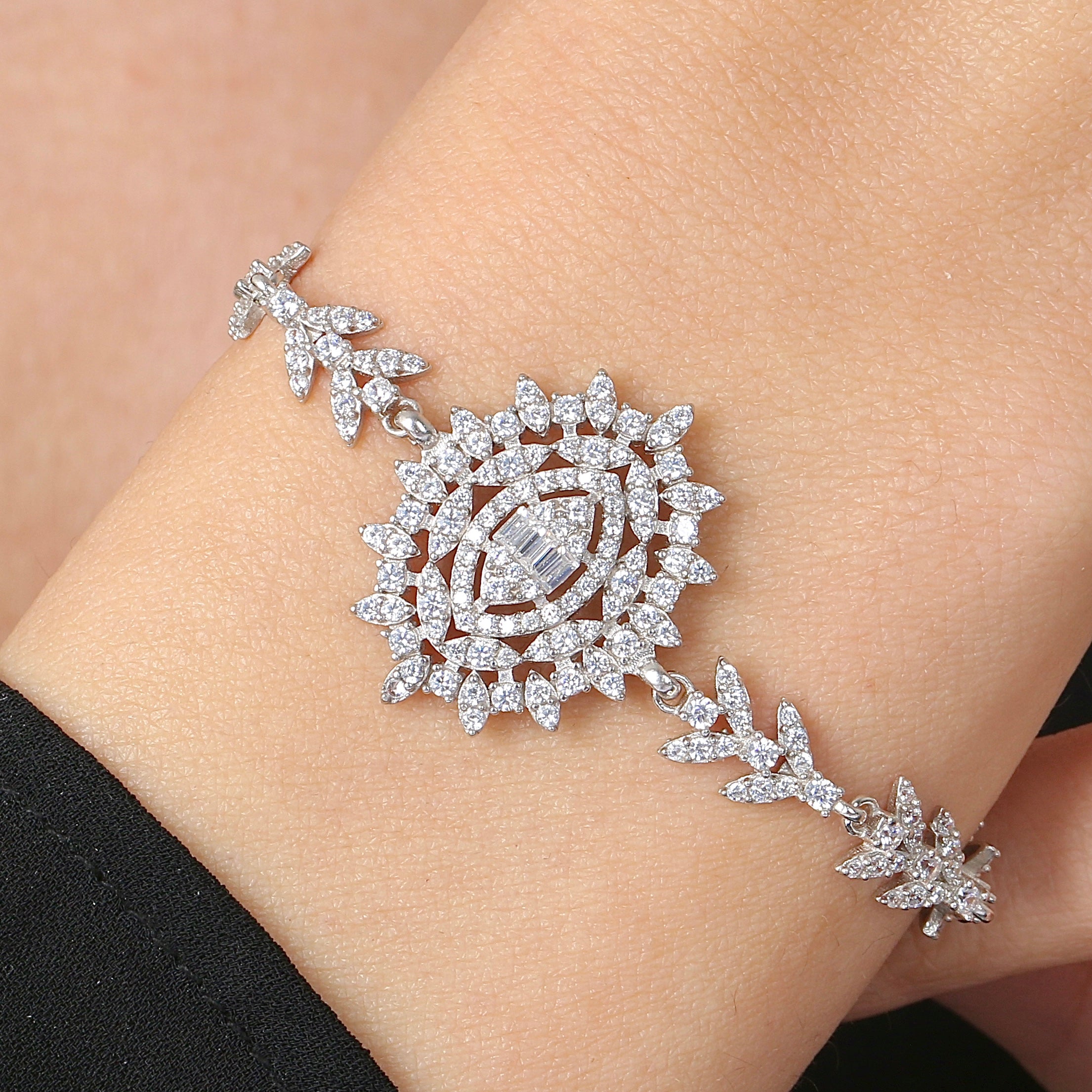 Imperial Bloom Vine CZ 925K Sterling Silver Bracelet - Etossimo Jewelry