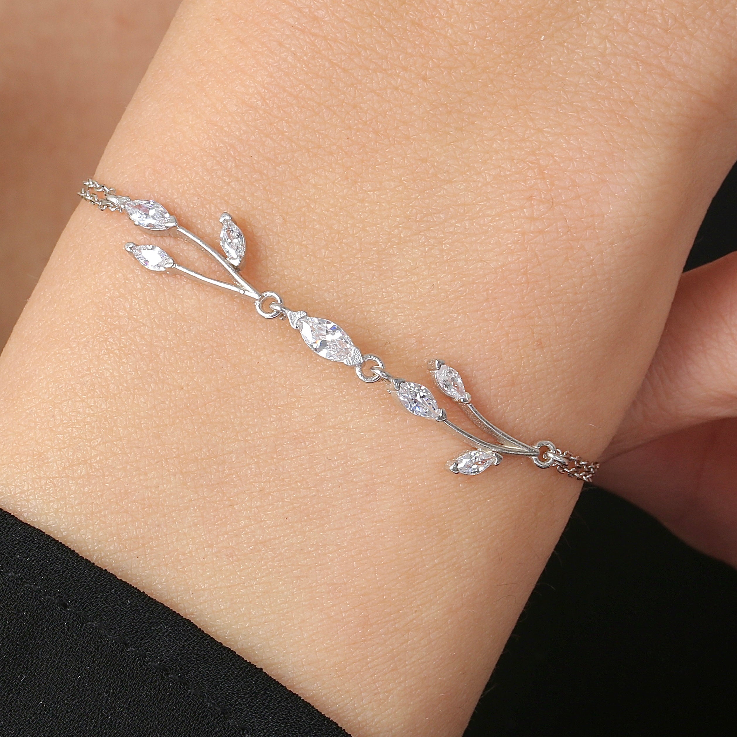 Crystal Willow Vine CZ 925 Sterling Silver Bracelet - Etossimo Jewelry
