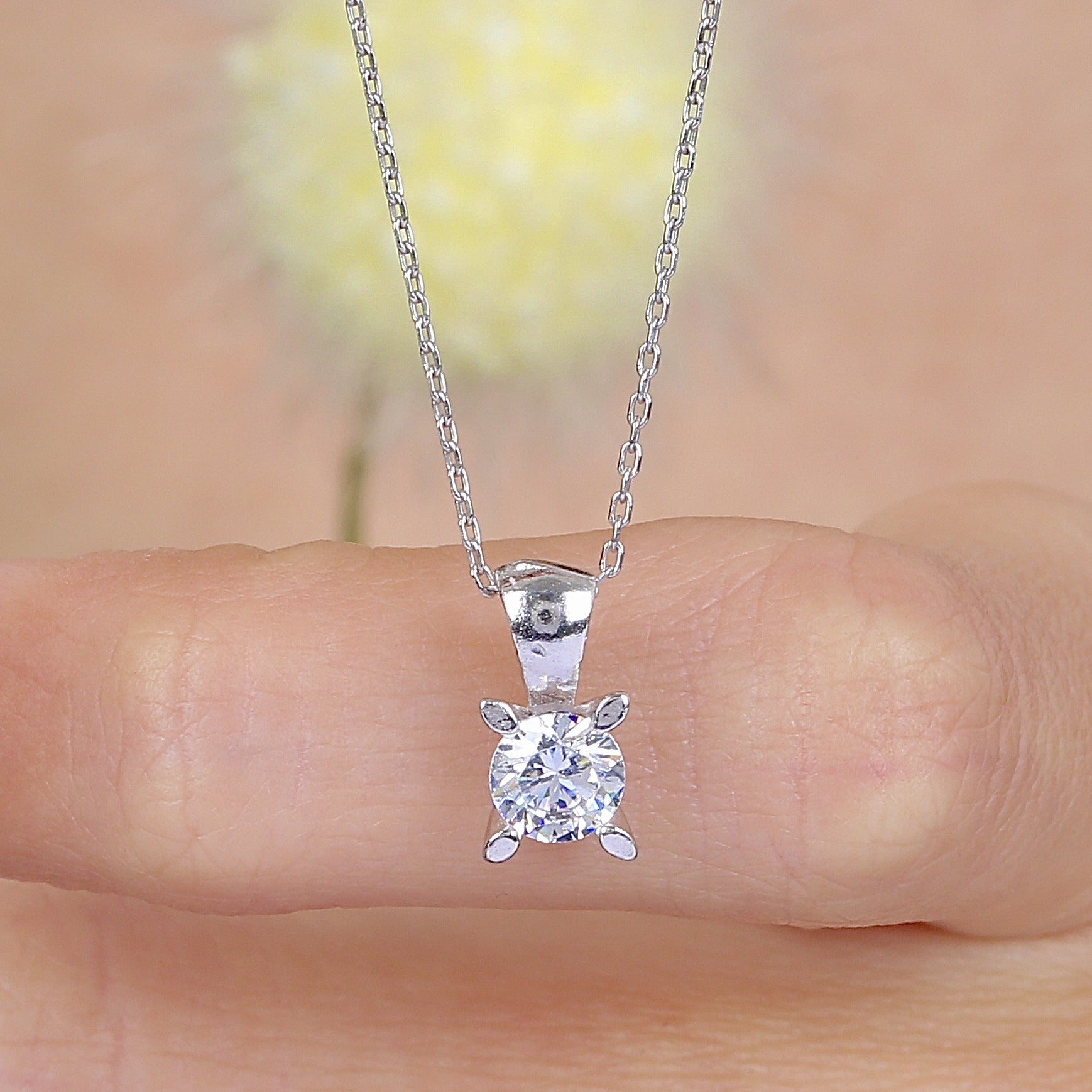 Crystal Aurora Solitaire 0.5 Carat CZ 925K Sterling Silver Necklace - Etossimo Jewelry