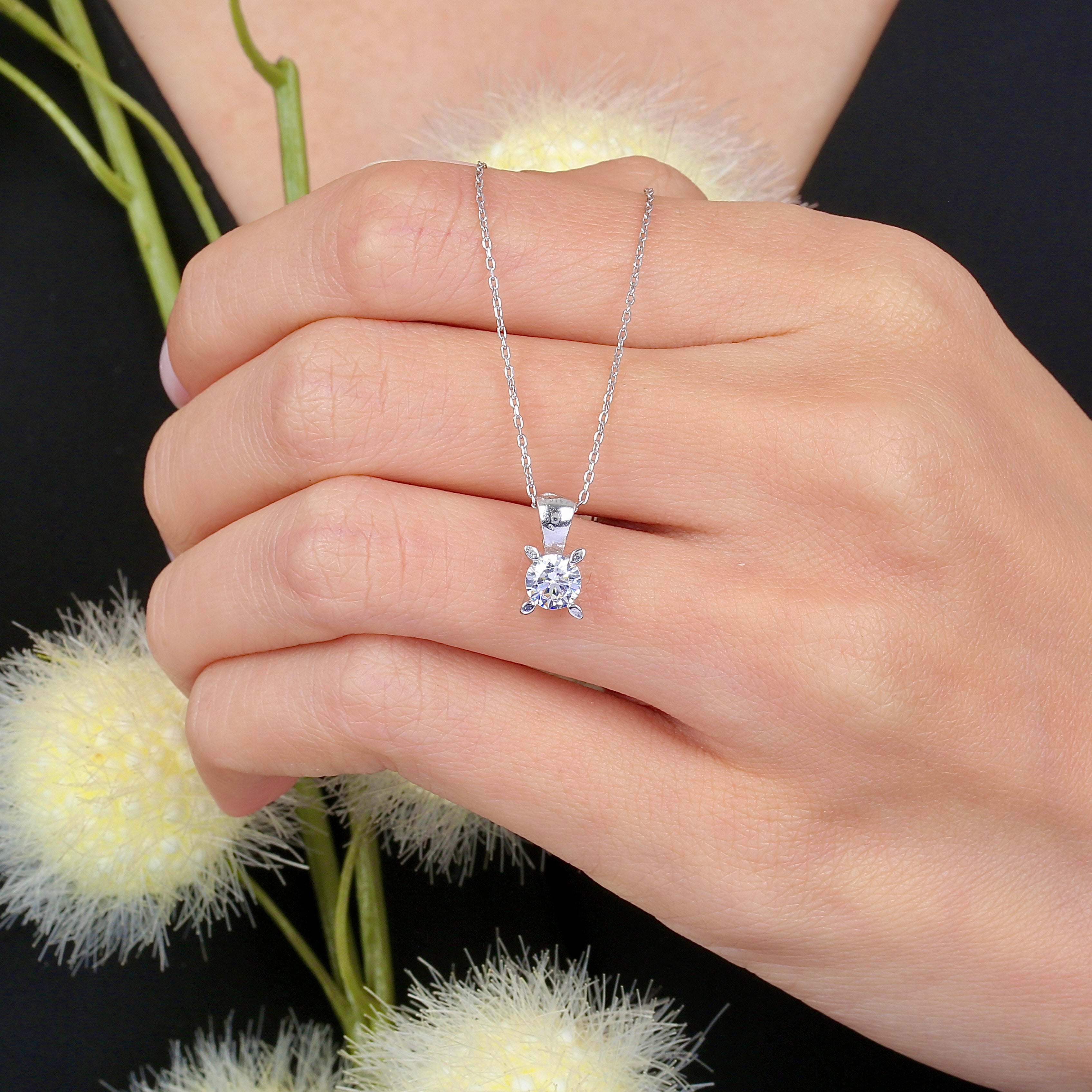 Crystal Aurora Solitaire 0.5 Carat CZ 925K Sterling Silver Necklace - Etossimo Jewelry