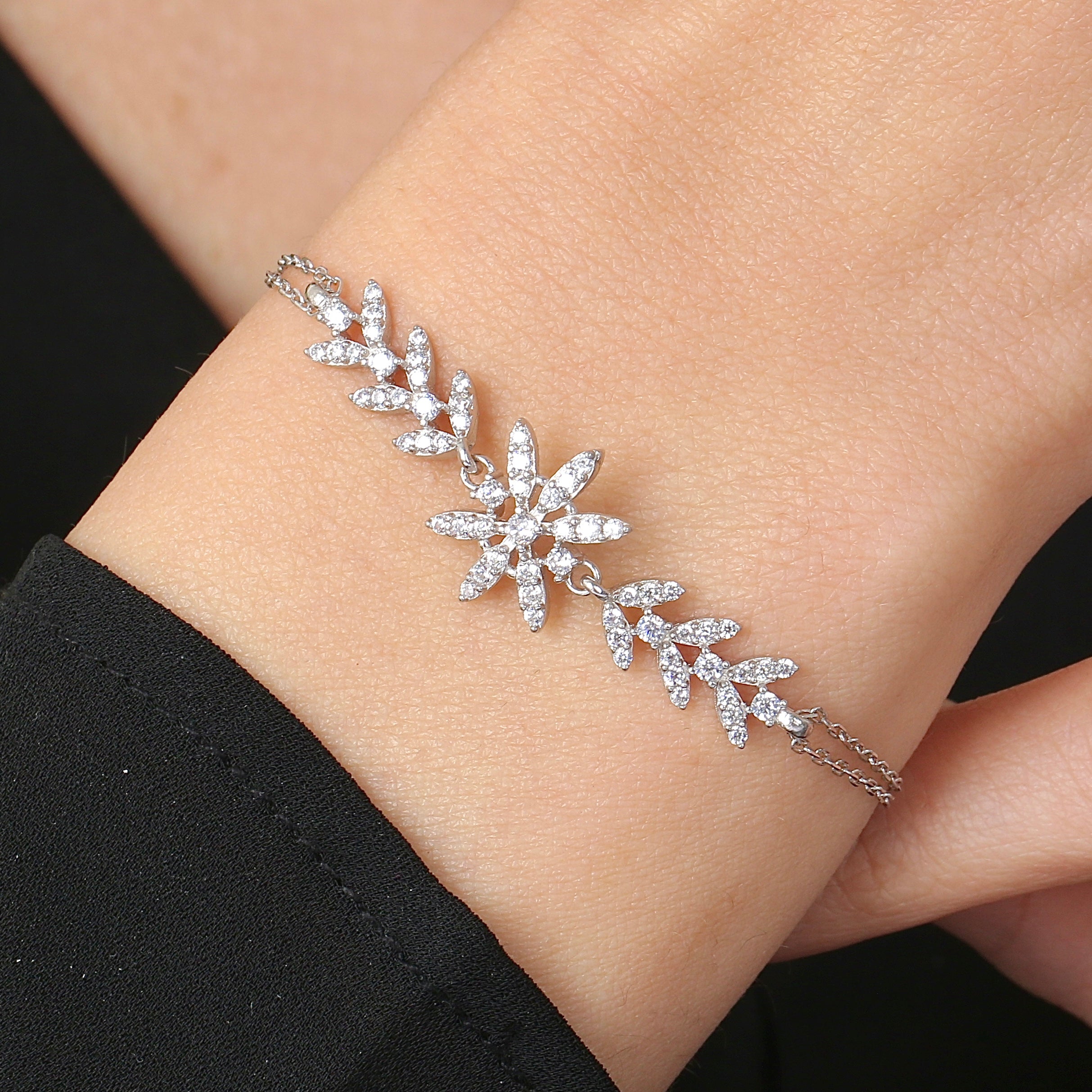 Star Anise Bloom Vine CZ 925K Sterling Silver Bracelet - Etossimo Jewelry