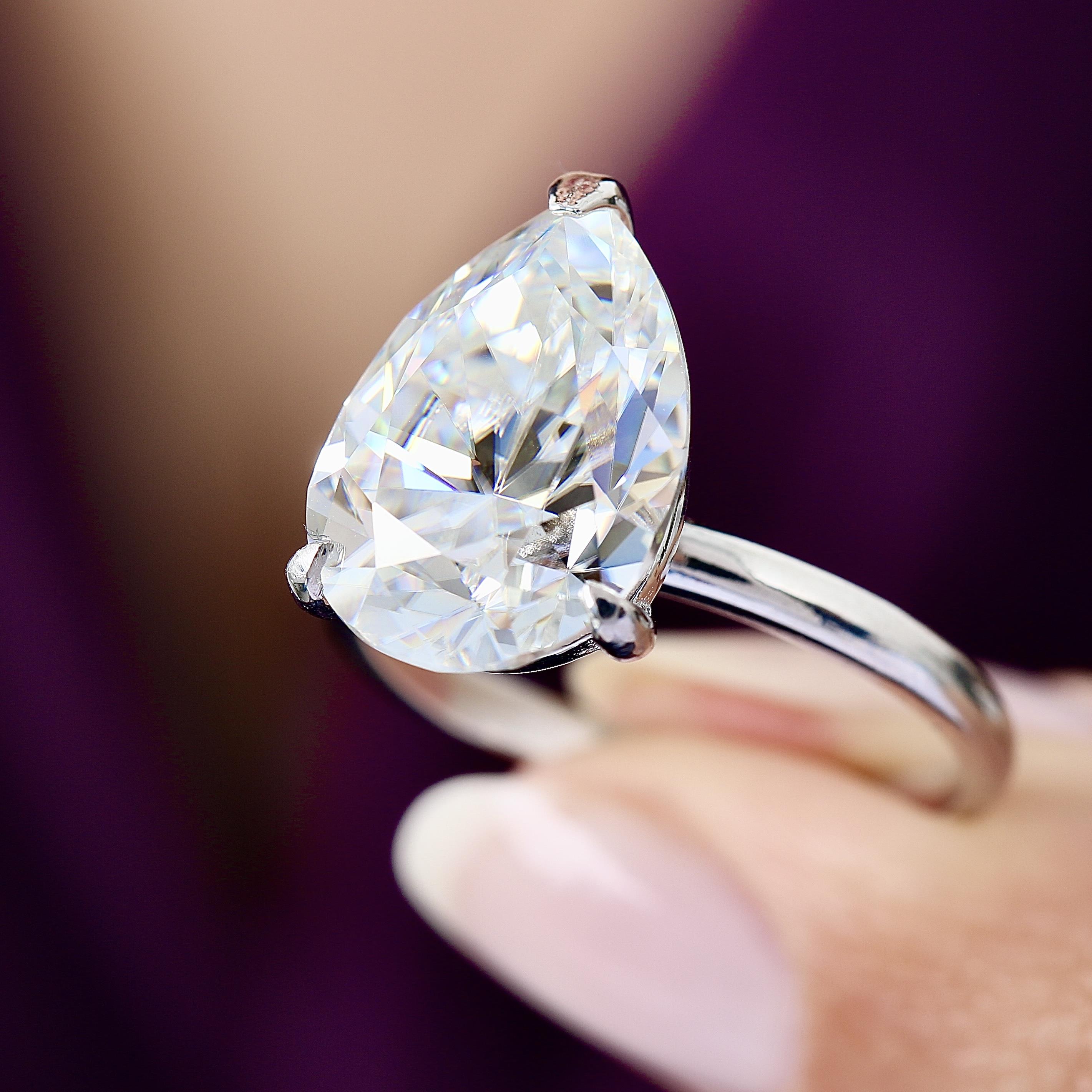 8.00 Ct Moissanite Teardrop Dream Solitaire 925K Sterling Silver Ring