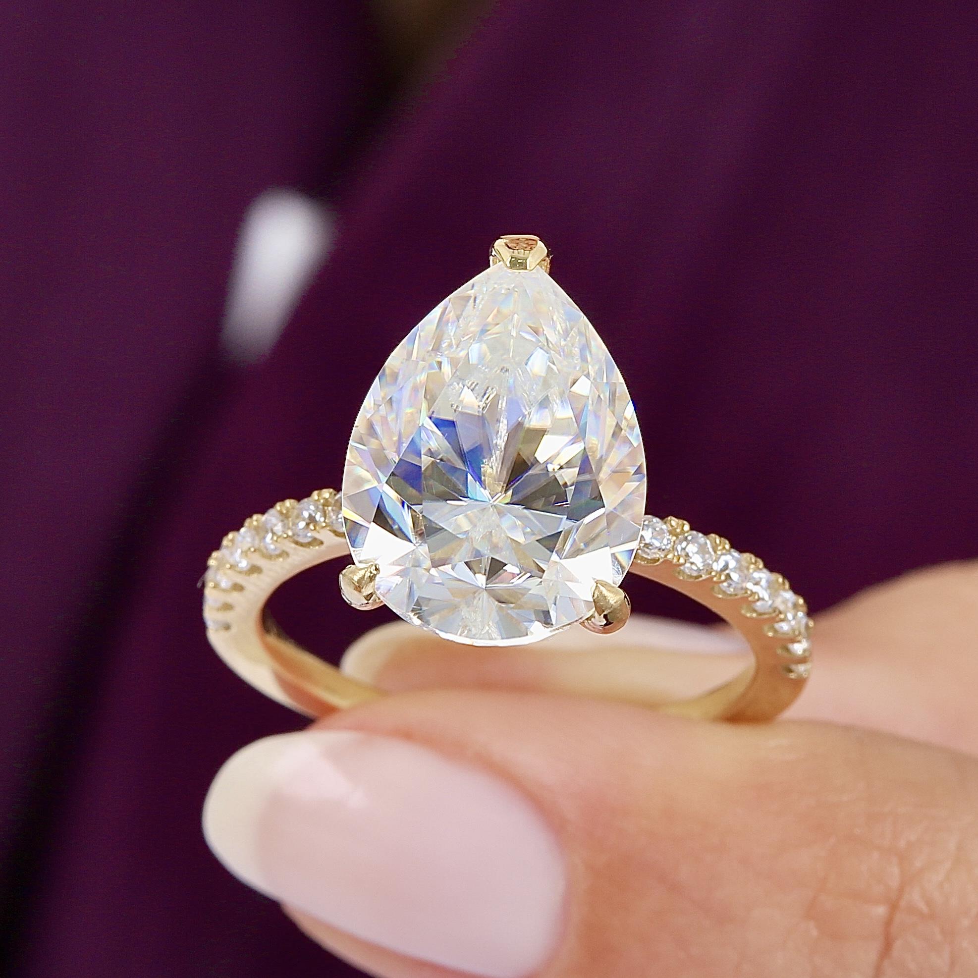 8.00 Ct Moissanite Sparkling Teardrop Dream Solitaire 14K Gold Ring