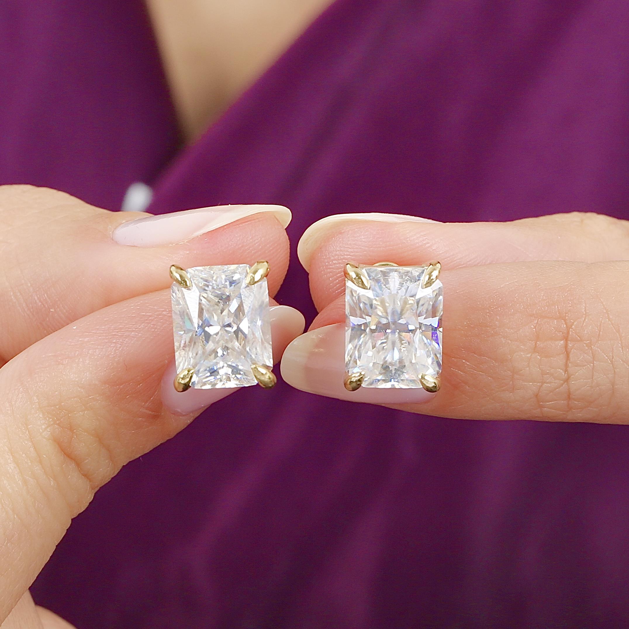 8.00 Ct Moissanite Modern Grandeur Solitaire 14K Gold Earrings