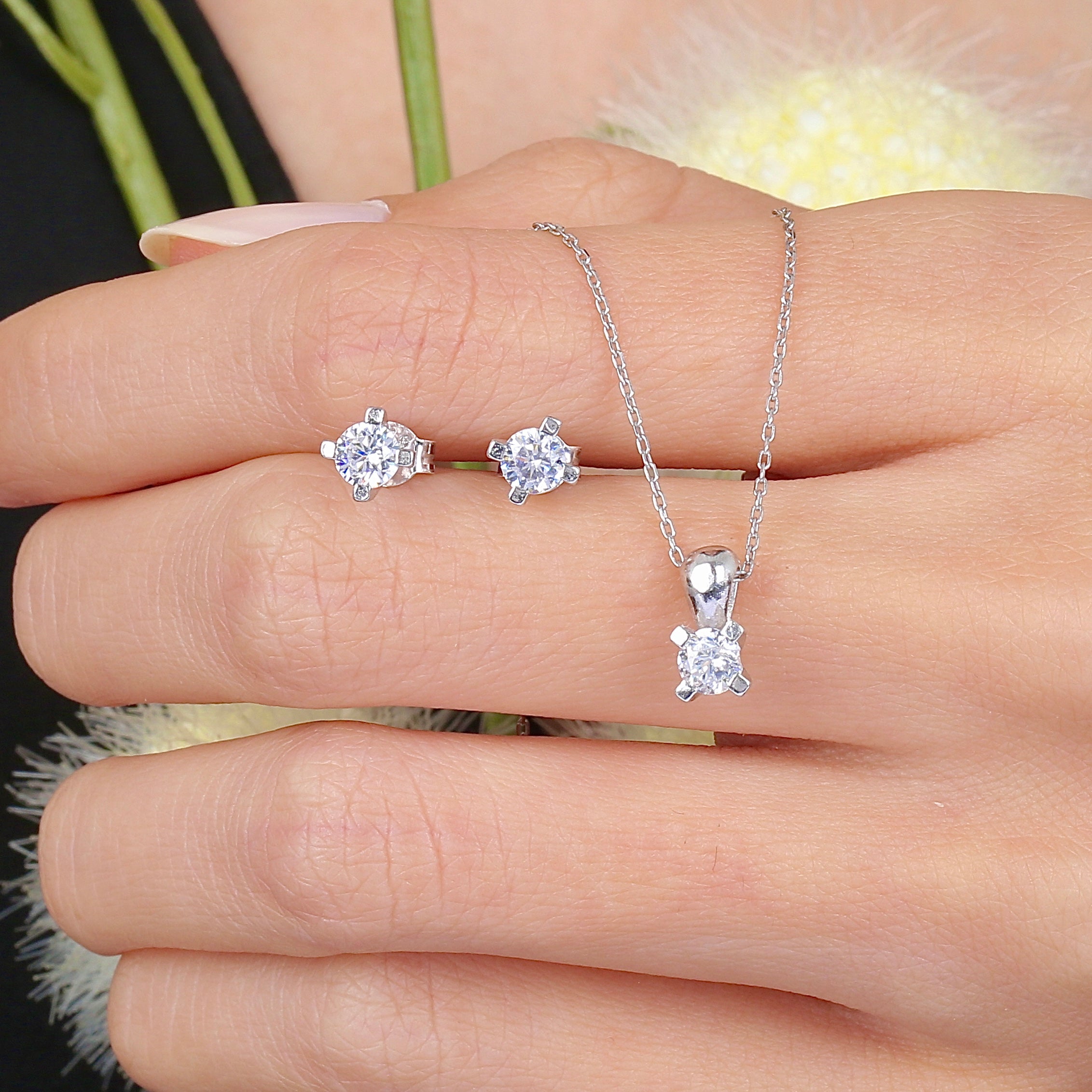Elegant Spark Solitaire CZ 925K Sterling Silver Set - Etossimo Jewelry