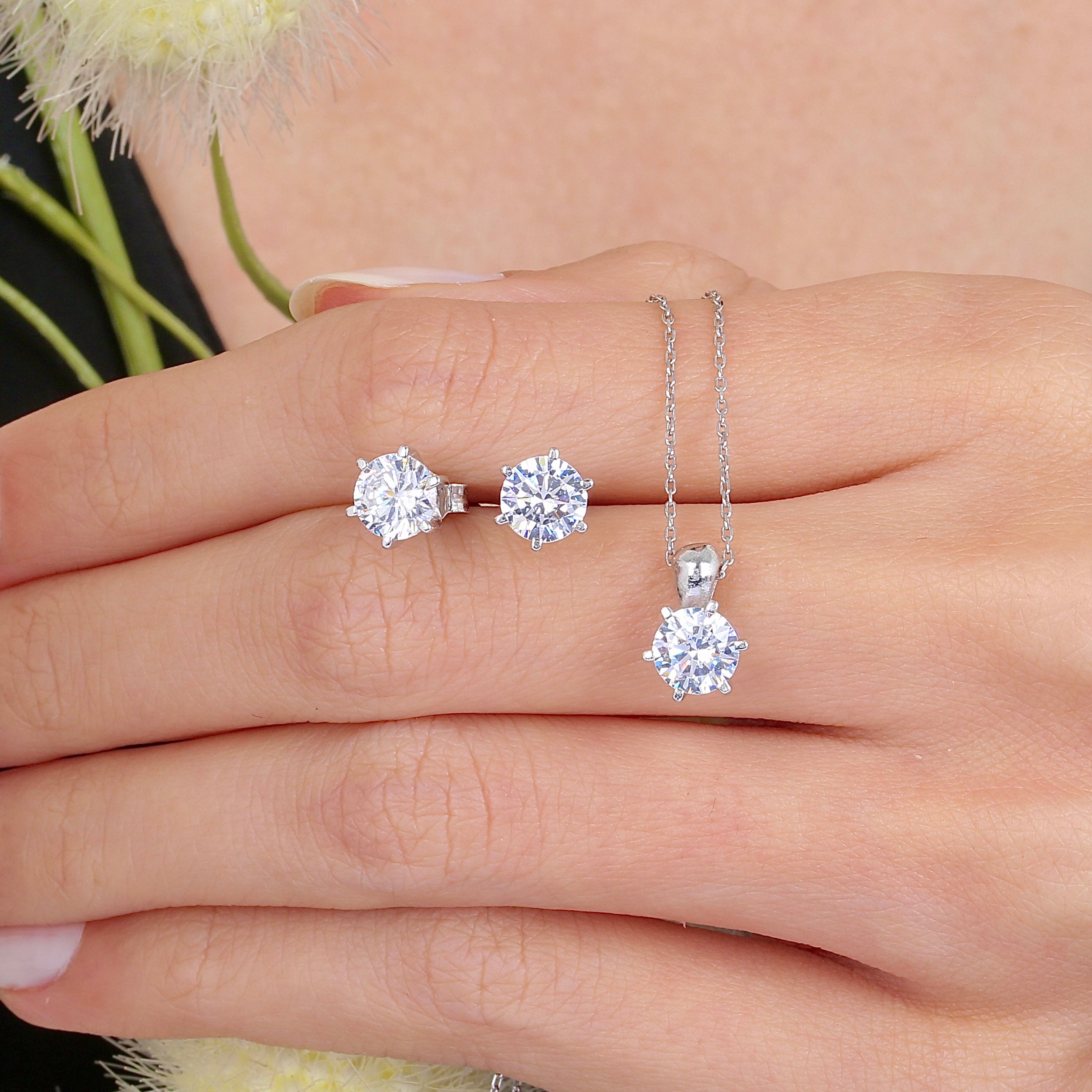 Timeless Spark Solitaire CZ 925K Sterling Silver Set - Etossimo Jewelry