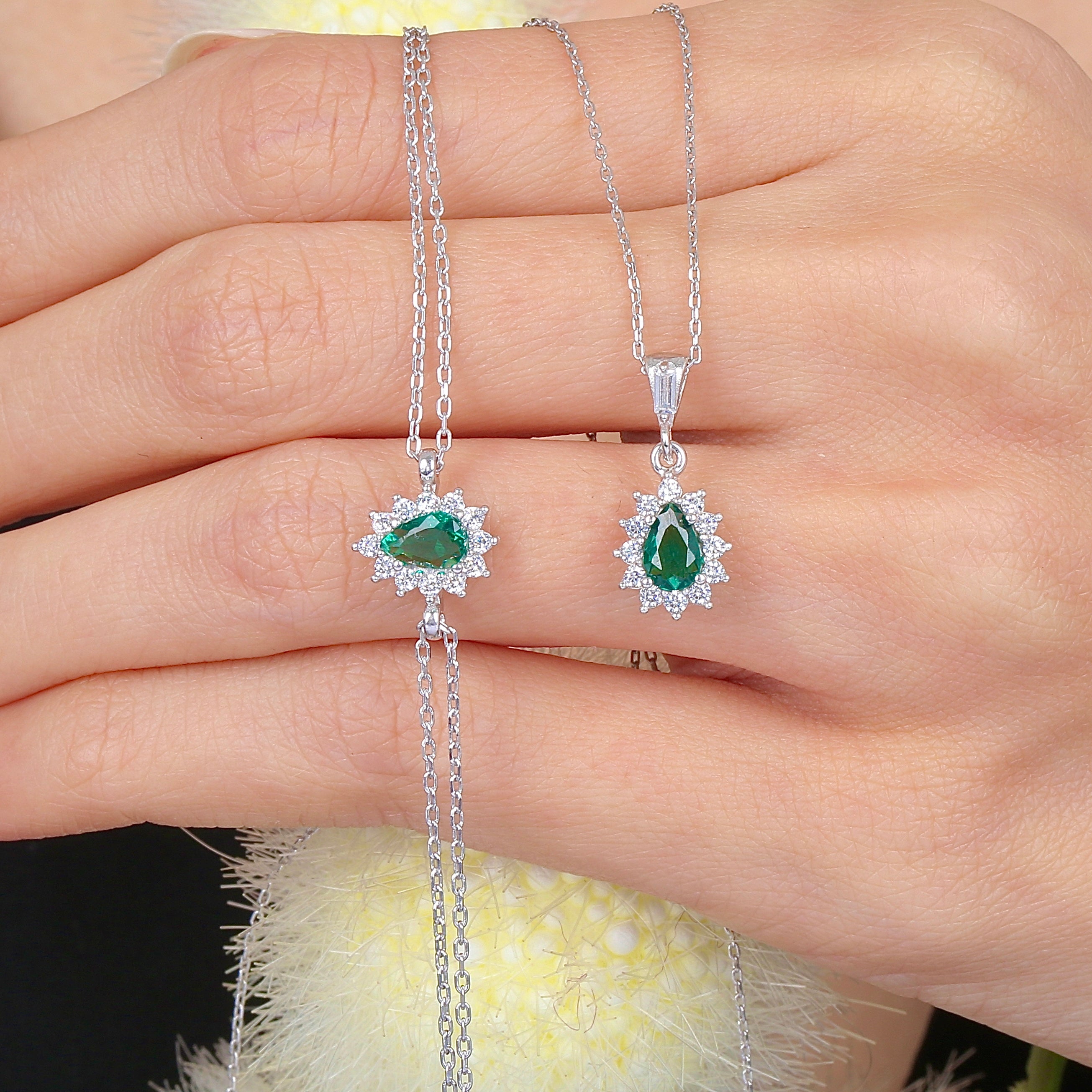 Noble Emerald Color Teardrop CZ 925K Sterling Silver Set - Etossimo Jewelry