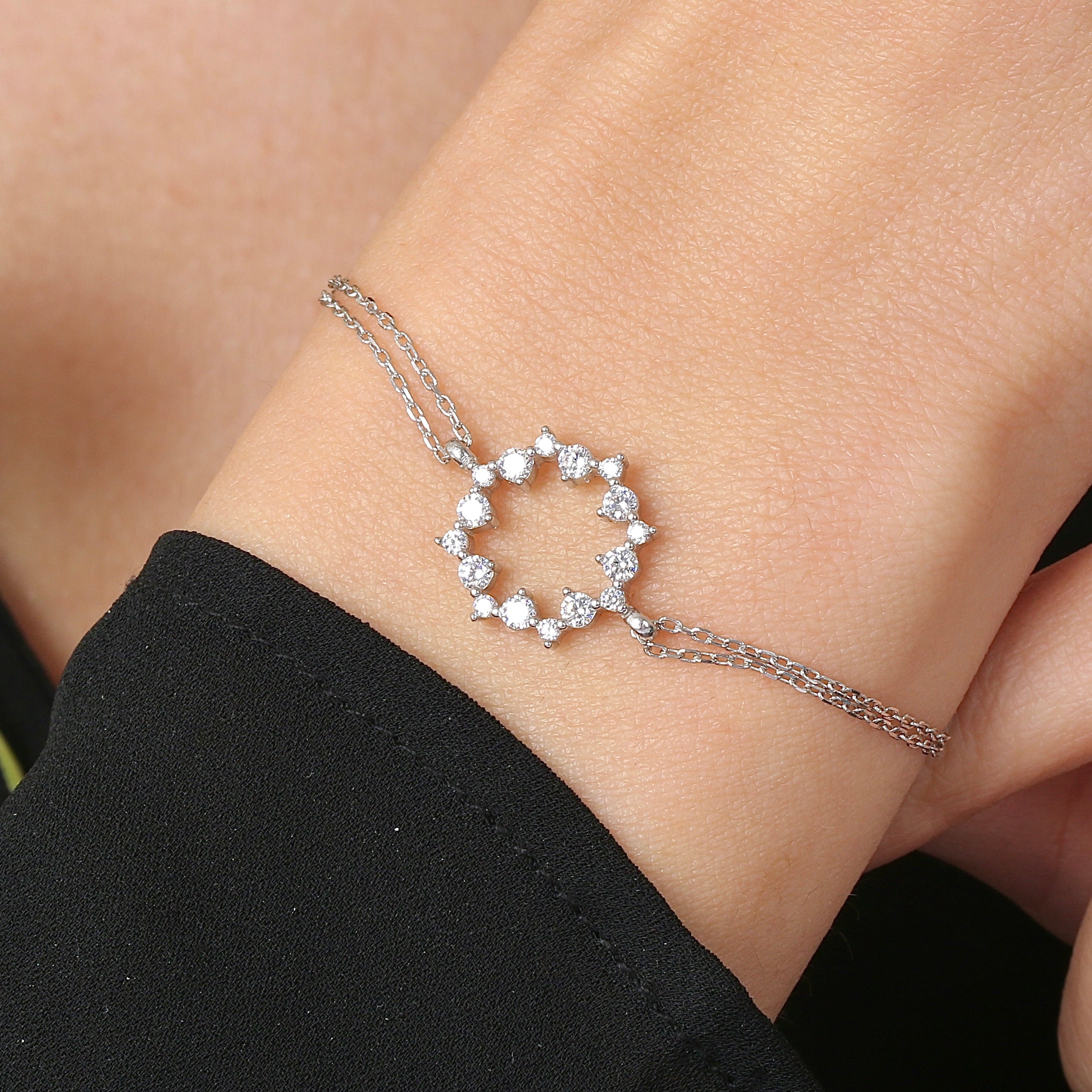 Gleaming Embellished Wreath CZ 925K Sterling Silver Bracelet - Etossimo Jewelry