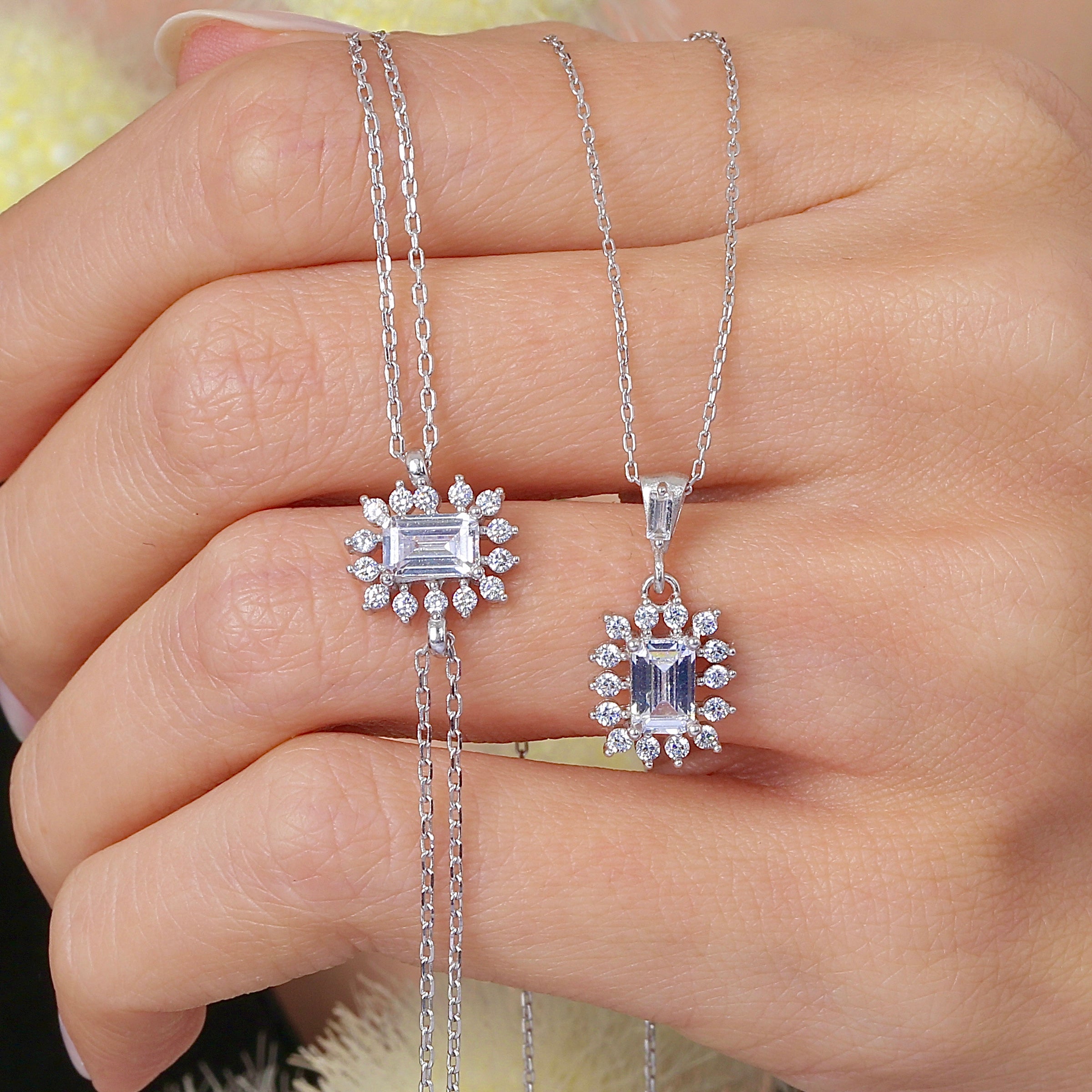 Lustrous Sunstar Baguette CZ 925K Sterling Silver Set - Etossimo Jewelry