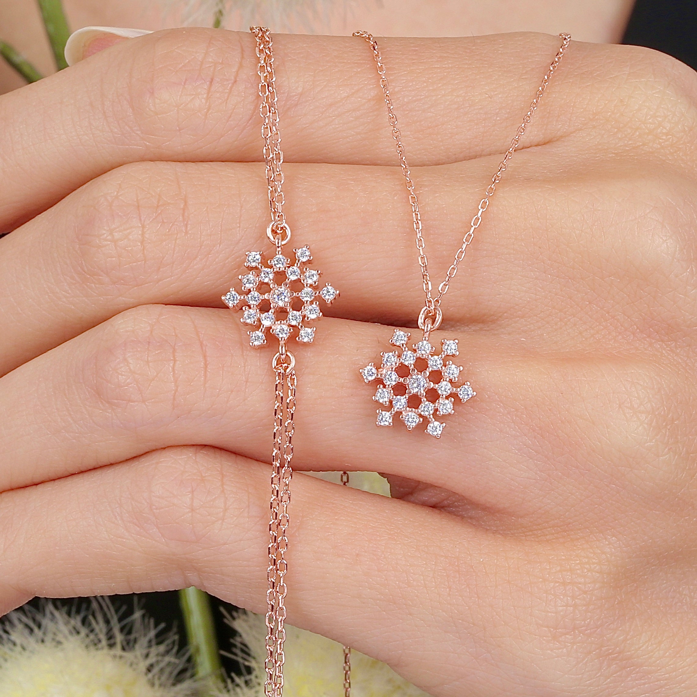 Celestial Snowflake CZ Rose Gold 925K Sterling Silver Set - Etossimo Jewelry