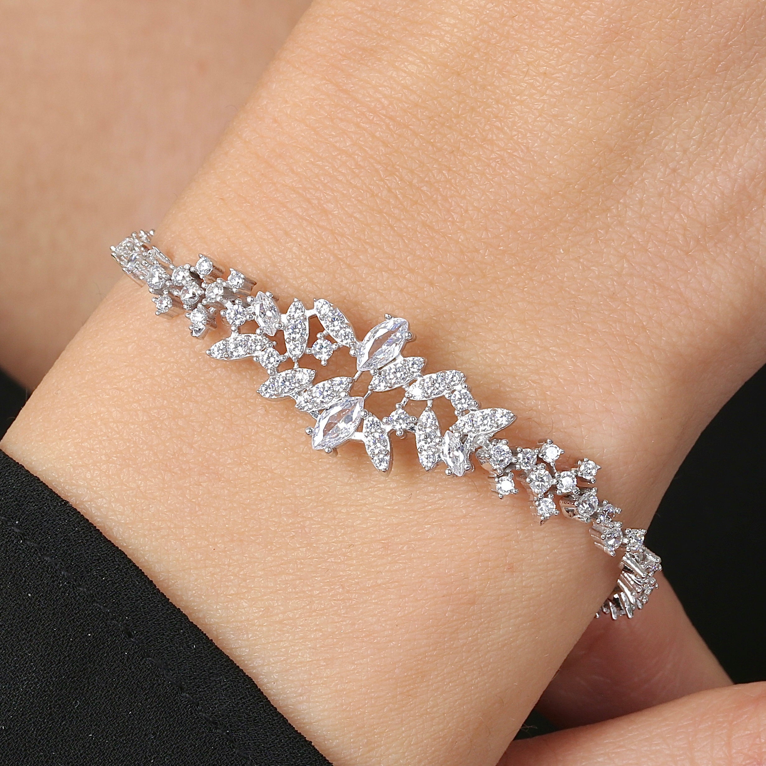 Lustrous Marquise Bloom Vine CZ 925K Sterling Silver Bracelet - Etossimo Jewelry