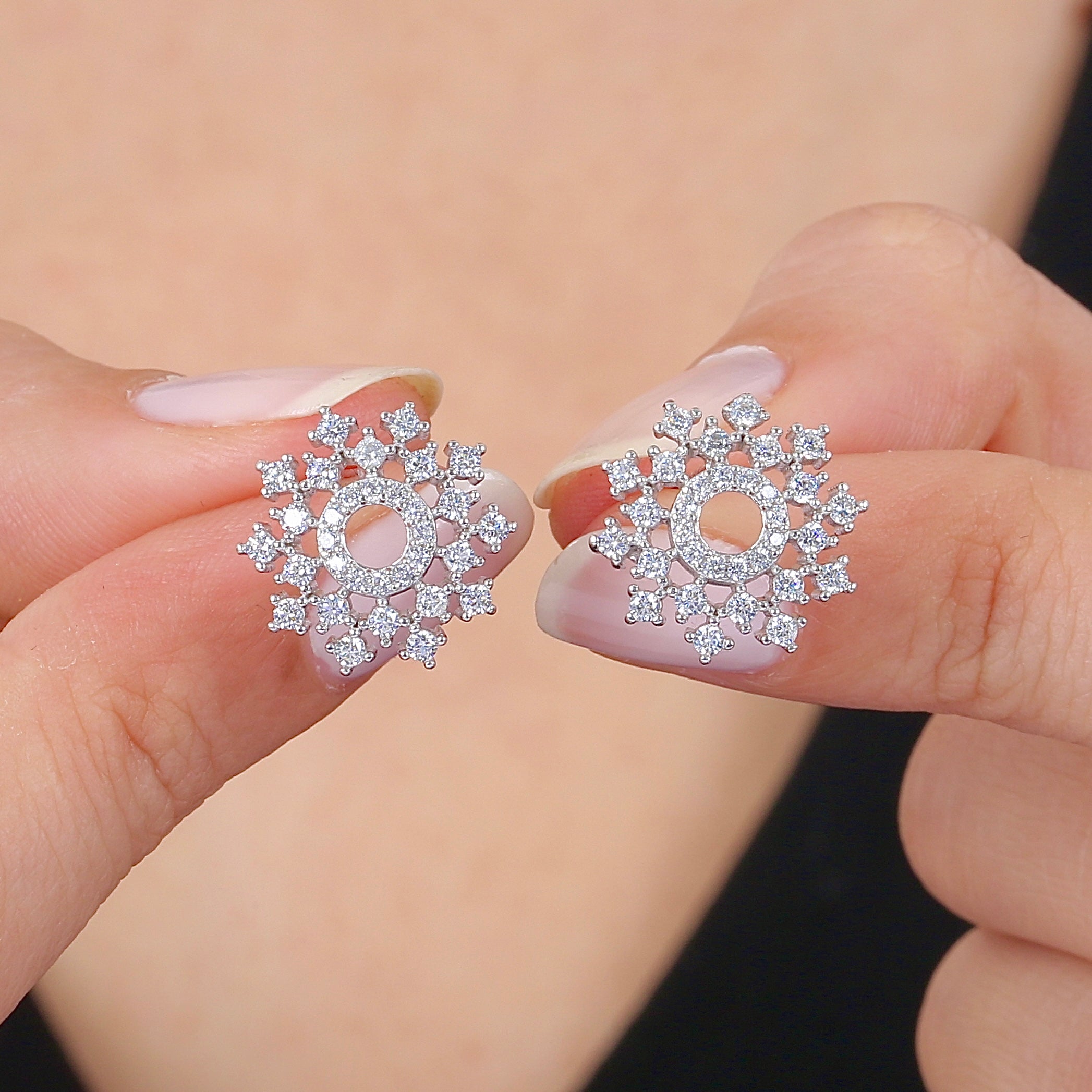 Winter Wonderland Snowflake CZ 925K Sterling Silver Earrings - Etossimo Jewelry