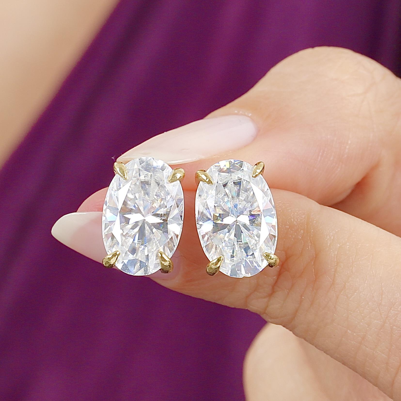 9.00 Ct Moissanite Oval Elegance Solitaire 14K Gold Earrings