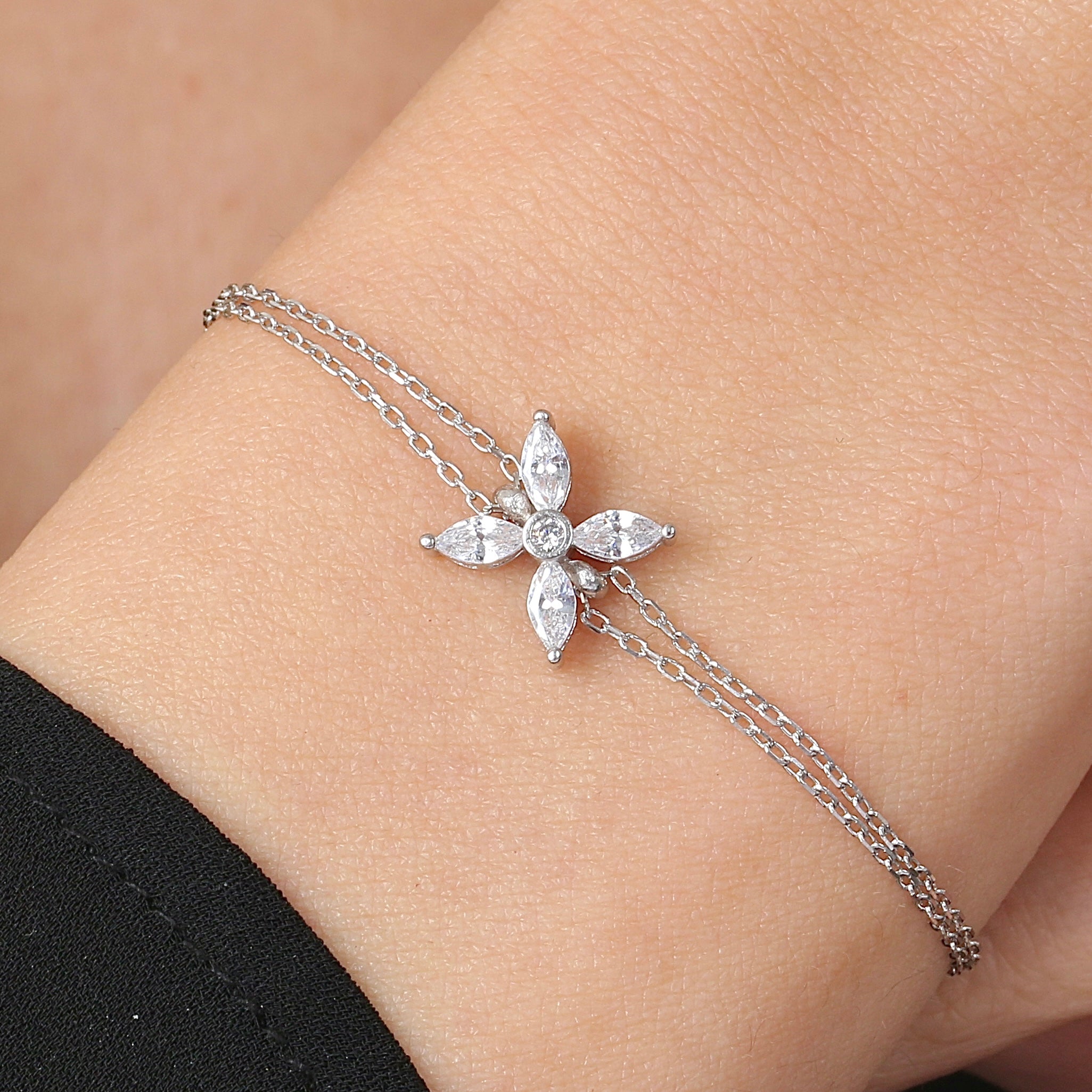 Luminous Marquise Bloom CZ 925K Sterling Silver Bracelet - Etossimo Jewelry