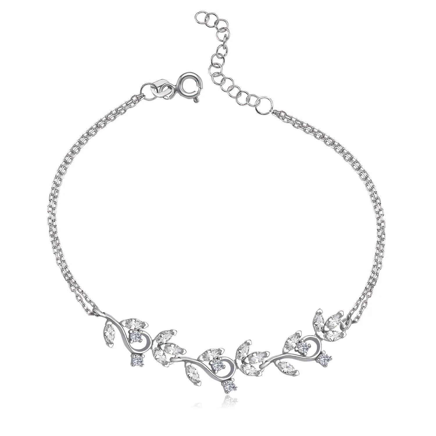 Graceful Ivy Cascade CZ 925K Sterling Silver Bracelet - Etossimo Jewelry