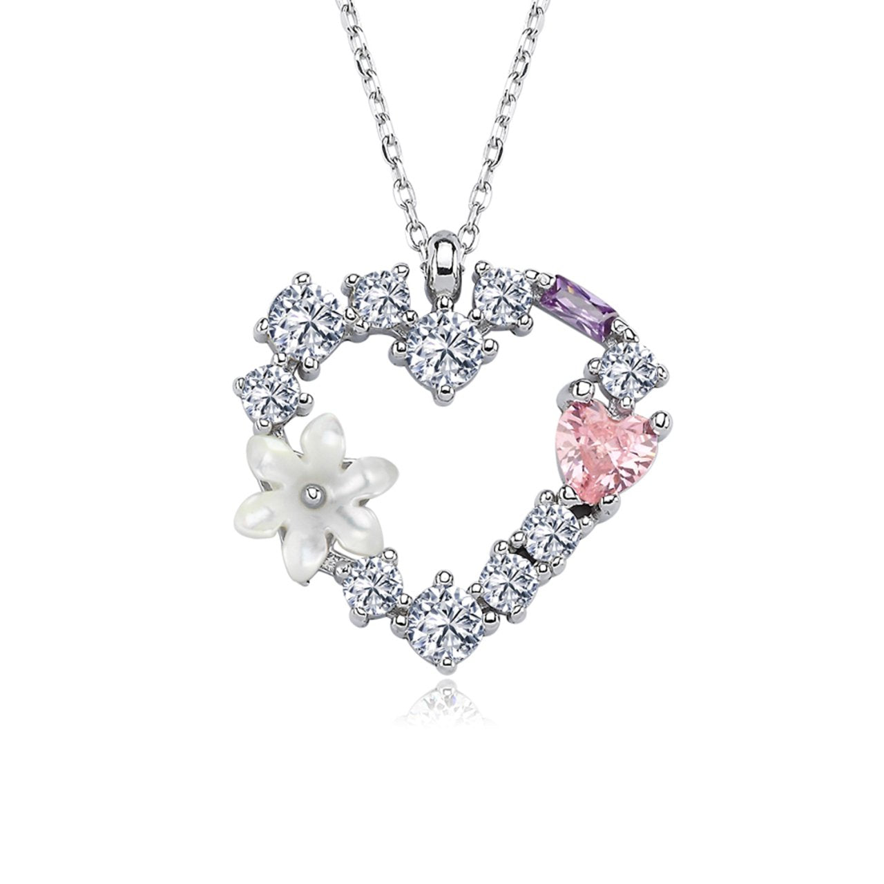 Magnolia Bloom Heart Serenade CZ 925K Sterling Silver Necklace - Etossimo Jewelry
