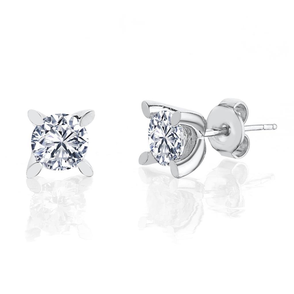 Crystal Aurora Solitaire CZ 925K Sterling Silver Stud Earrings - Etossimo Jewelry