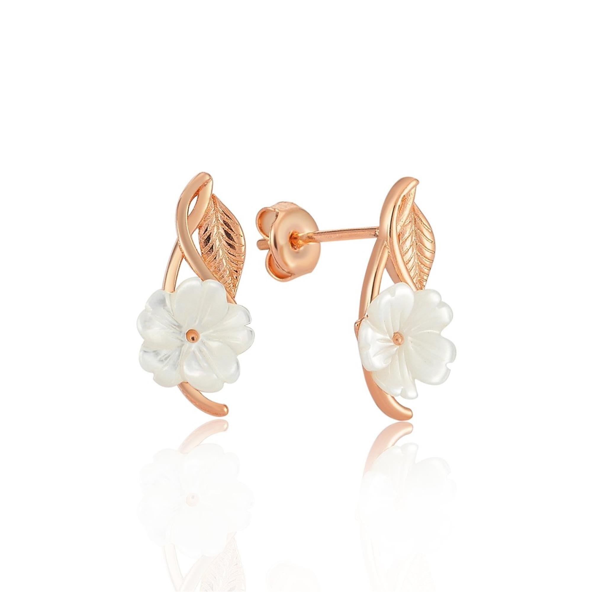 Floral Vine Elegance CZ Rose Gold 925K Sterling Silver Earrings - Etossimo Jewelry
