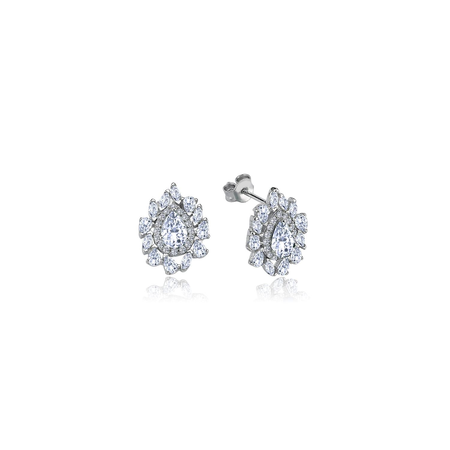 Radiant Teardrop Bloom CZ 925K Sterling Silver Earrings - Etossimo Jewelry