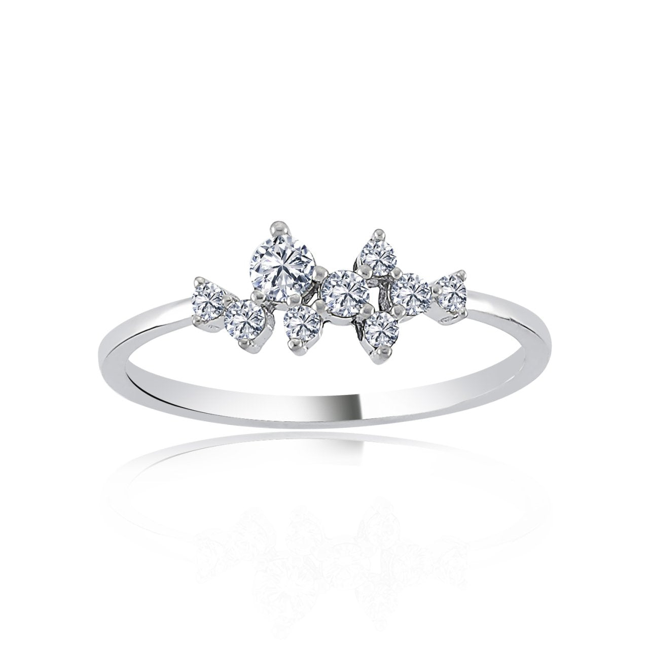 Elegant Asymmetric Sparkle Trail CZ 925K Sterling Silver Ring - Etossimo Jewelry