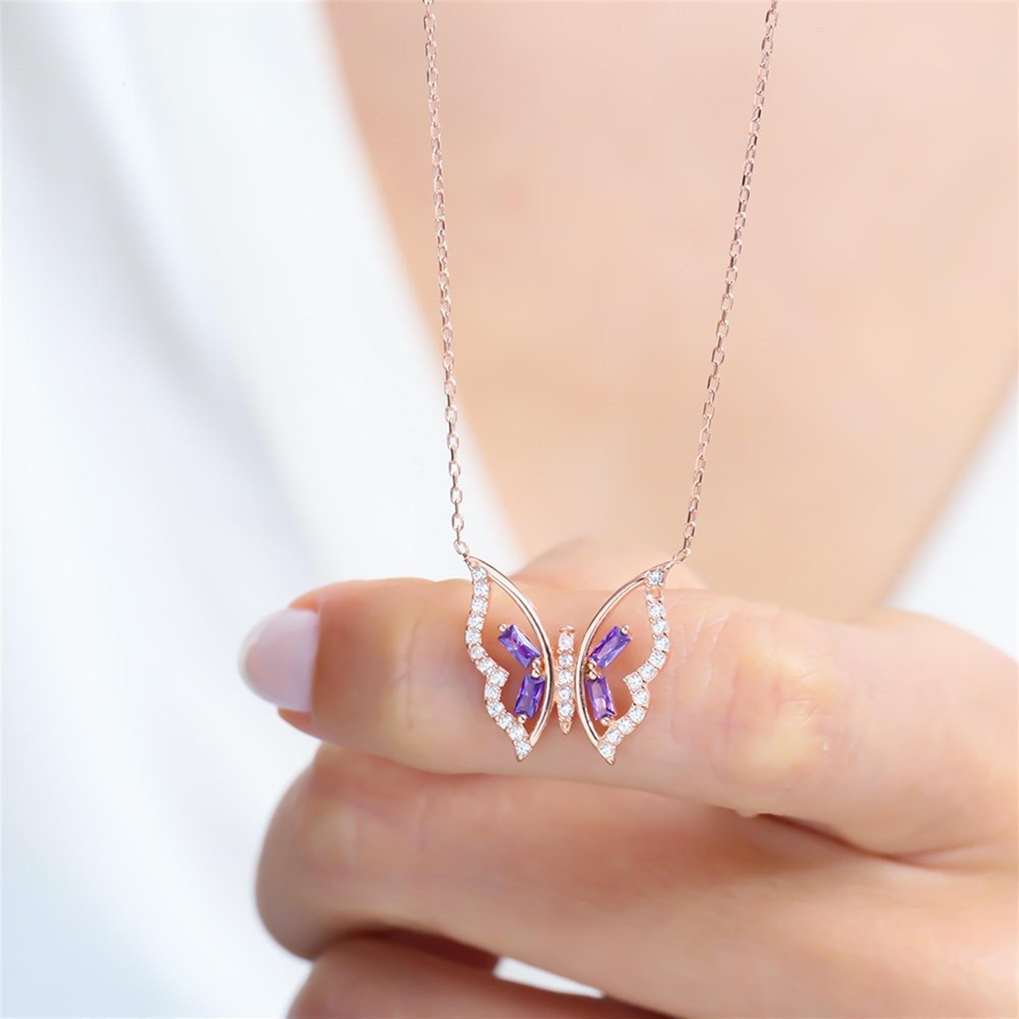 Mystic Mirage Butterfly CZ Rose Gold 925K Sterling Silver Necklace