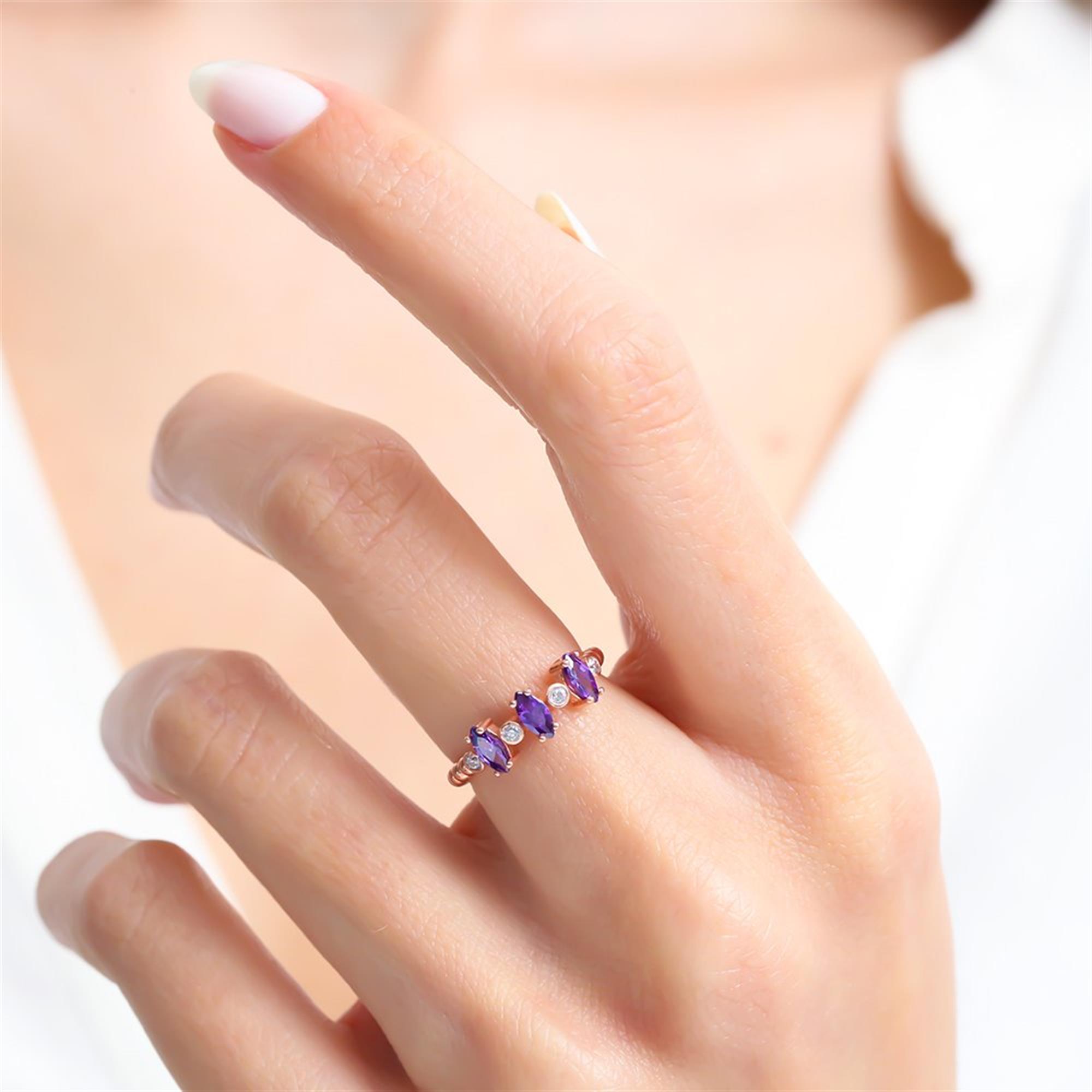 Marquise Spark Amethyst Color CZ Rose Gold 925K Sterling Silver Ring