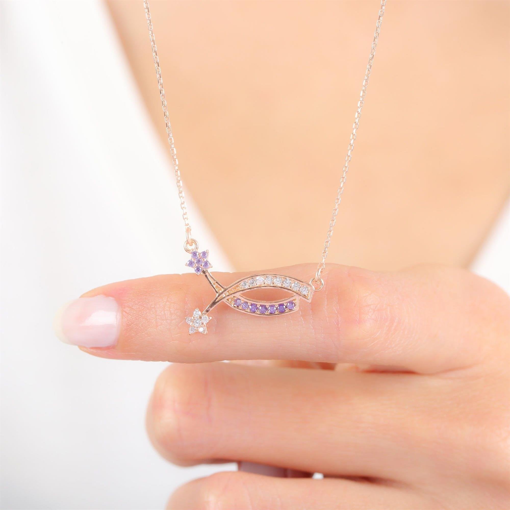 Star Crossing Amethyst Glow CZ Rose Gold 925K Sterling Silver Necklace