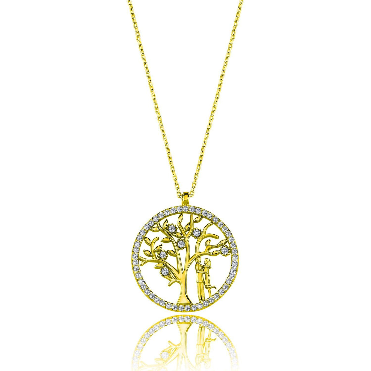 Enchanted Love Tree CZ 14K Gold Necklace