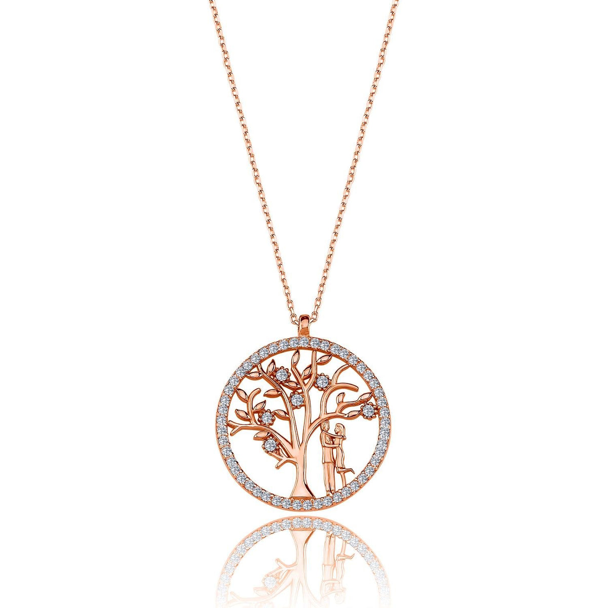 Enchanted Love Tree CZ Rose Gold 925K Sterling Silver Necklace