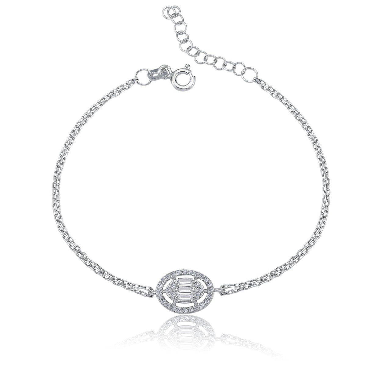 Luxe Oval Baguette Glow CZ 925K Sterling Silver Bracelet