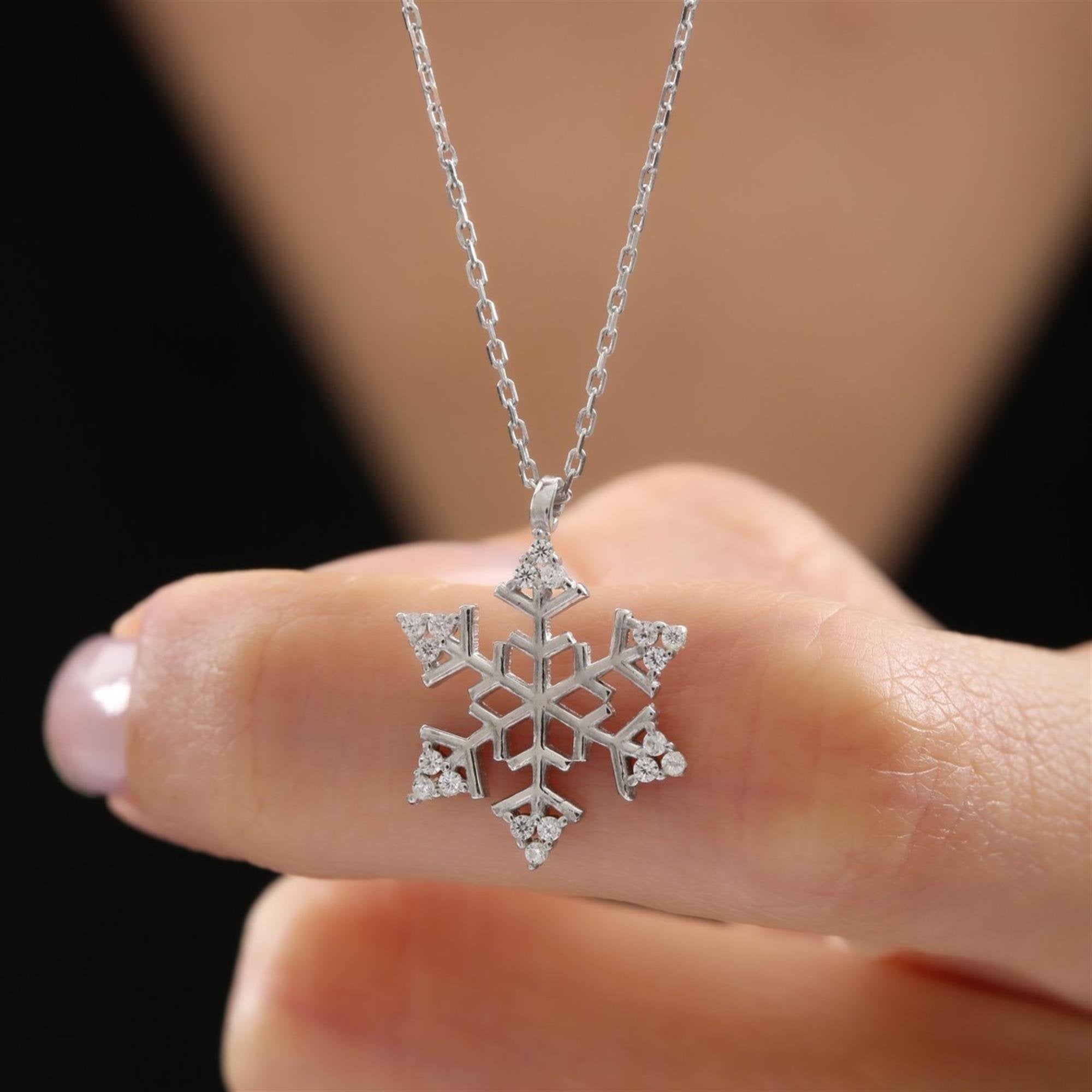 Structured Snowflake Spark CZ 925K Sterling Silver Necklace