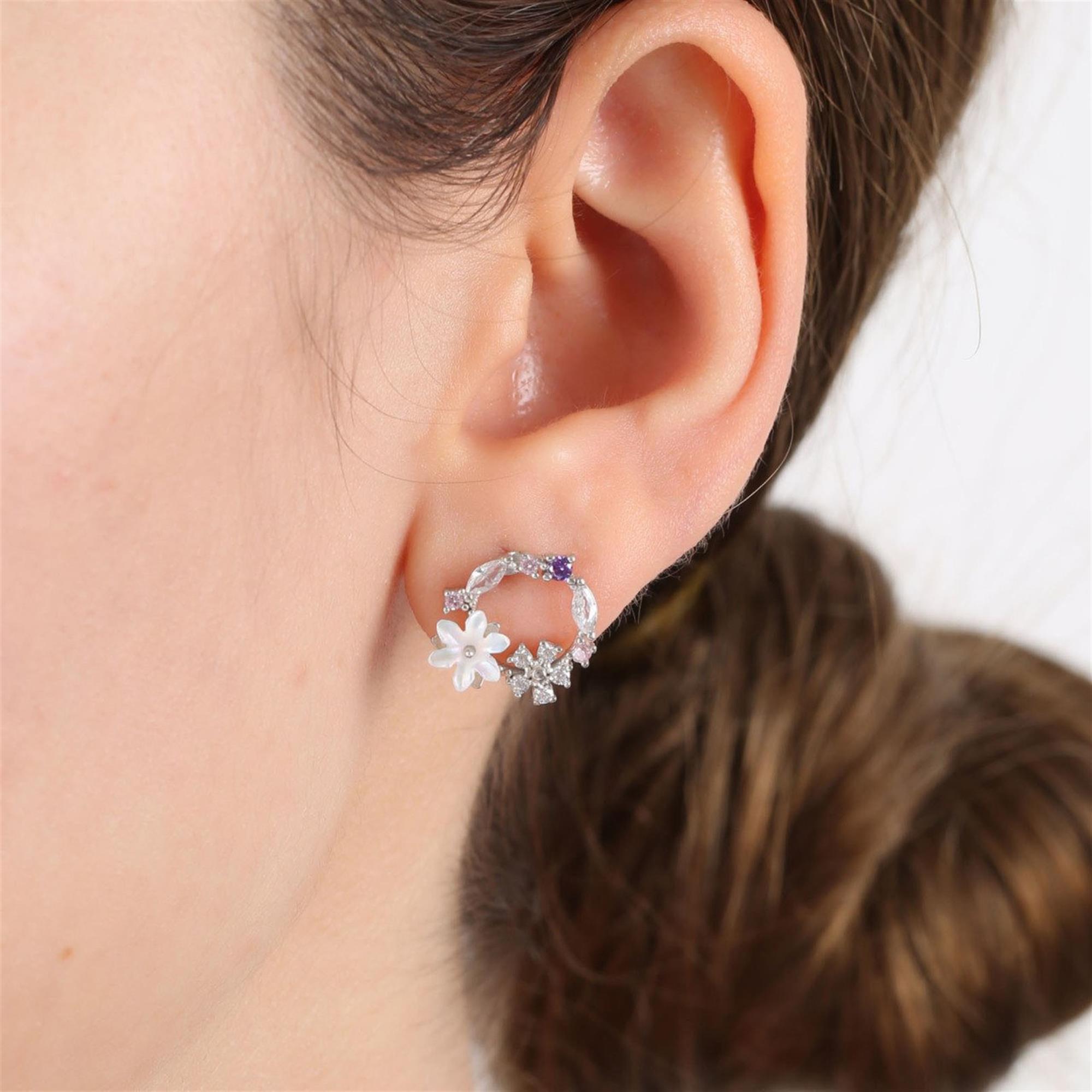 Magnolia Flowers Multicolor Harmony CZ 925K Sterling Silver Earrings