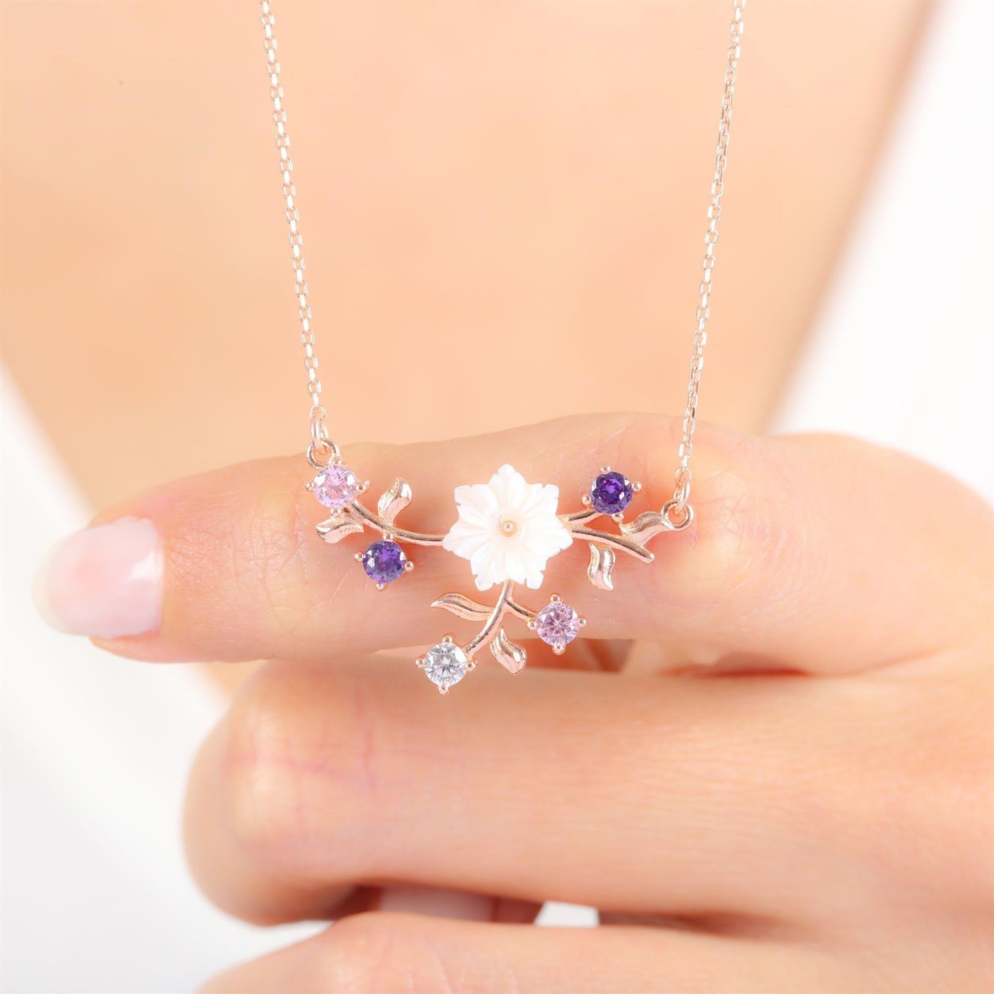 Magnolia Bloom Garden CZ Rose Gold 925K Sterling Silver Necklace