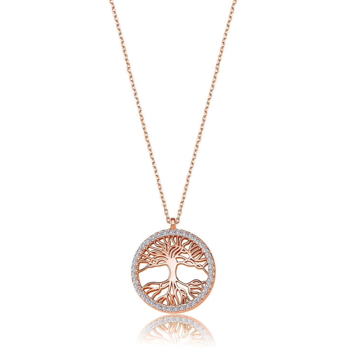 Mystic Dream Tree CZ Rose Gold 925K Sterling Silver Necklace