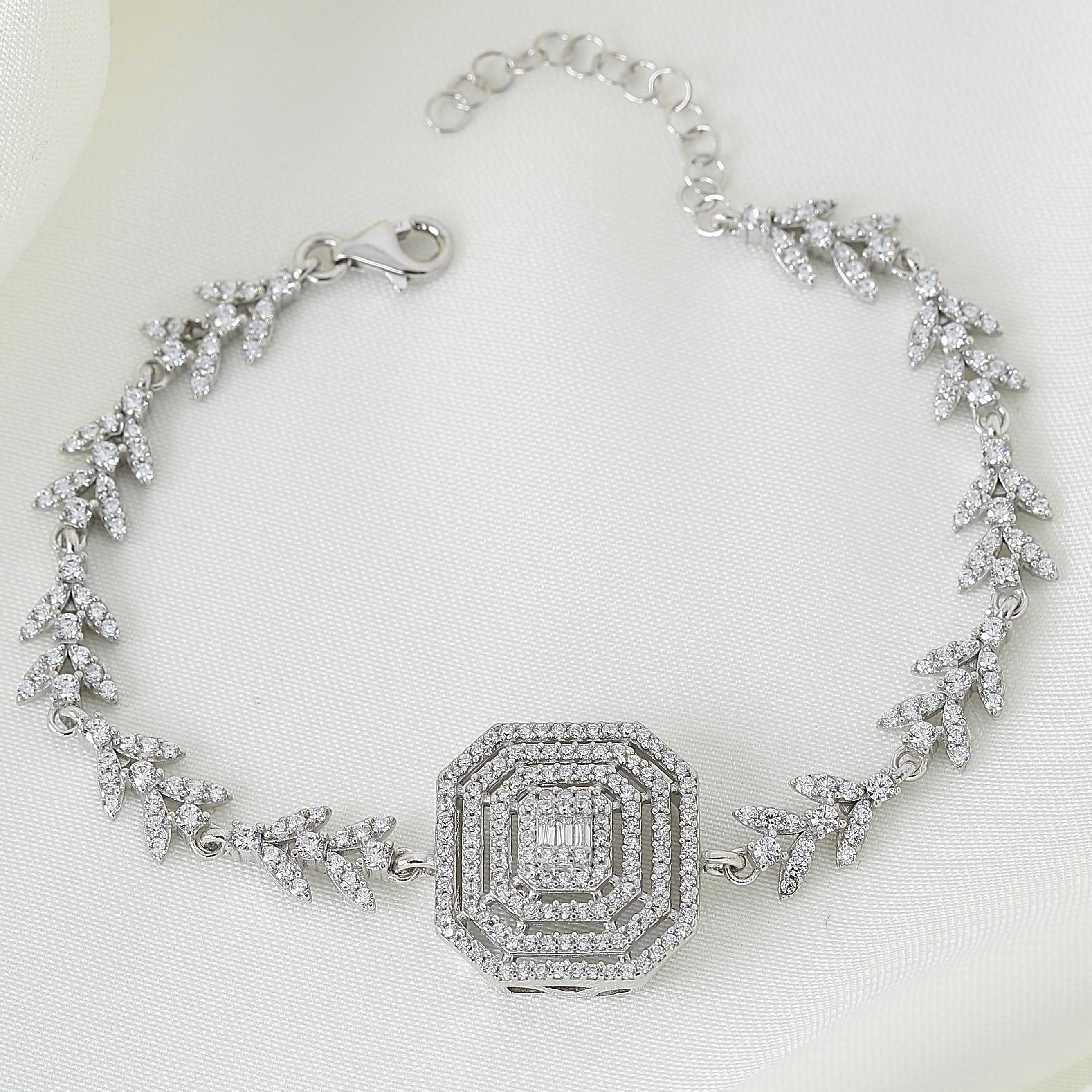 Glamorous Baguette Dream CZ 925K Sterling Silver Bracelet - Etossimo Jewelry