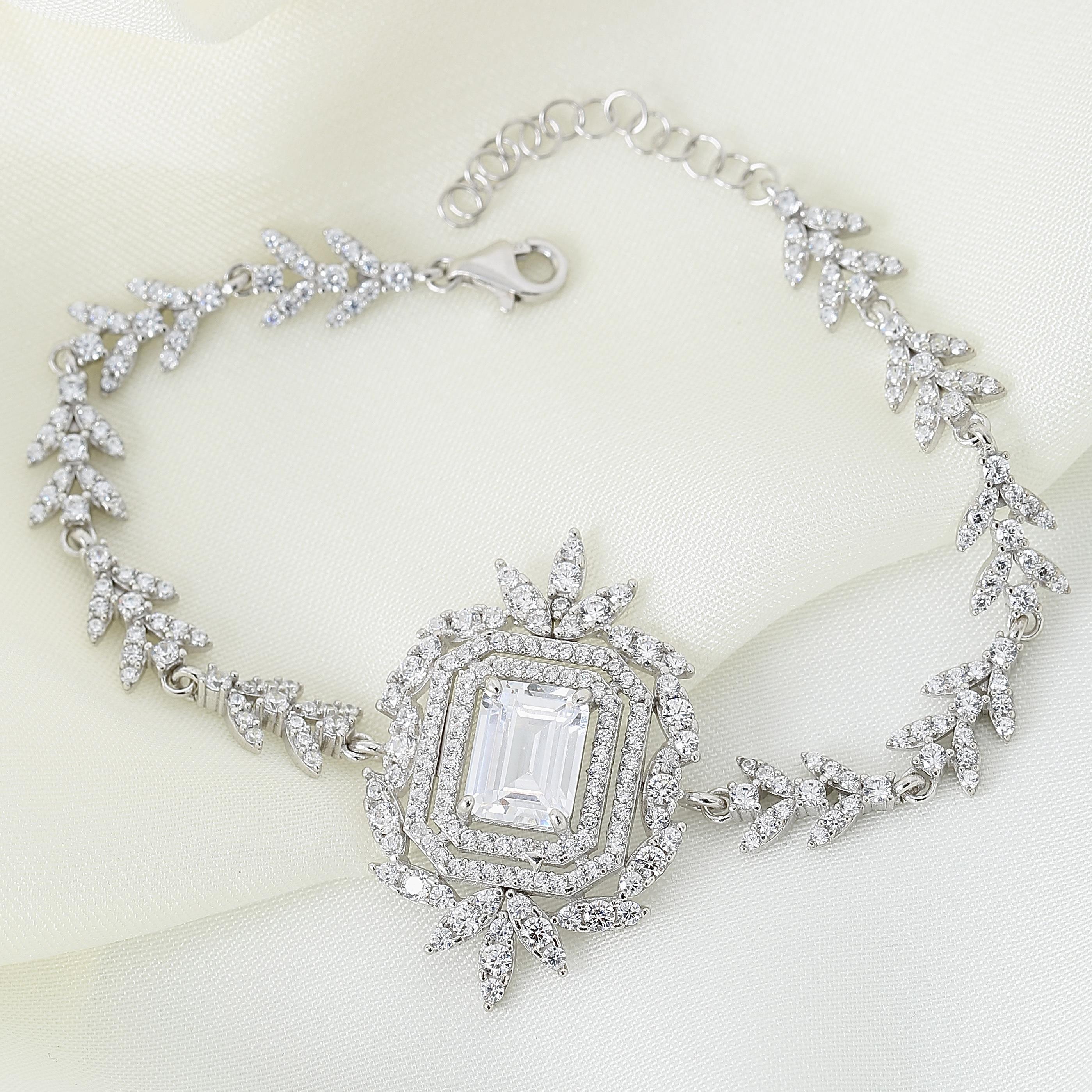 Majestic Sunburst Bloom CZ 925K Sterling Silver Bracelet - Etossimo Jewelry