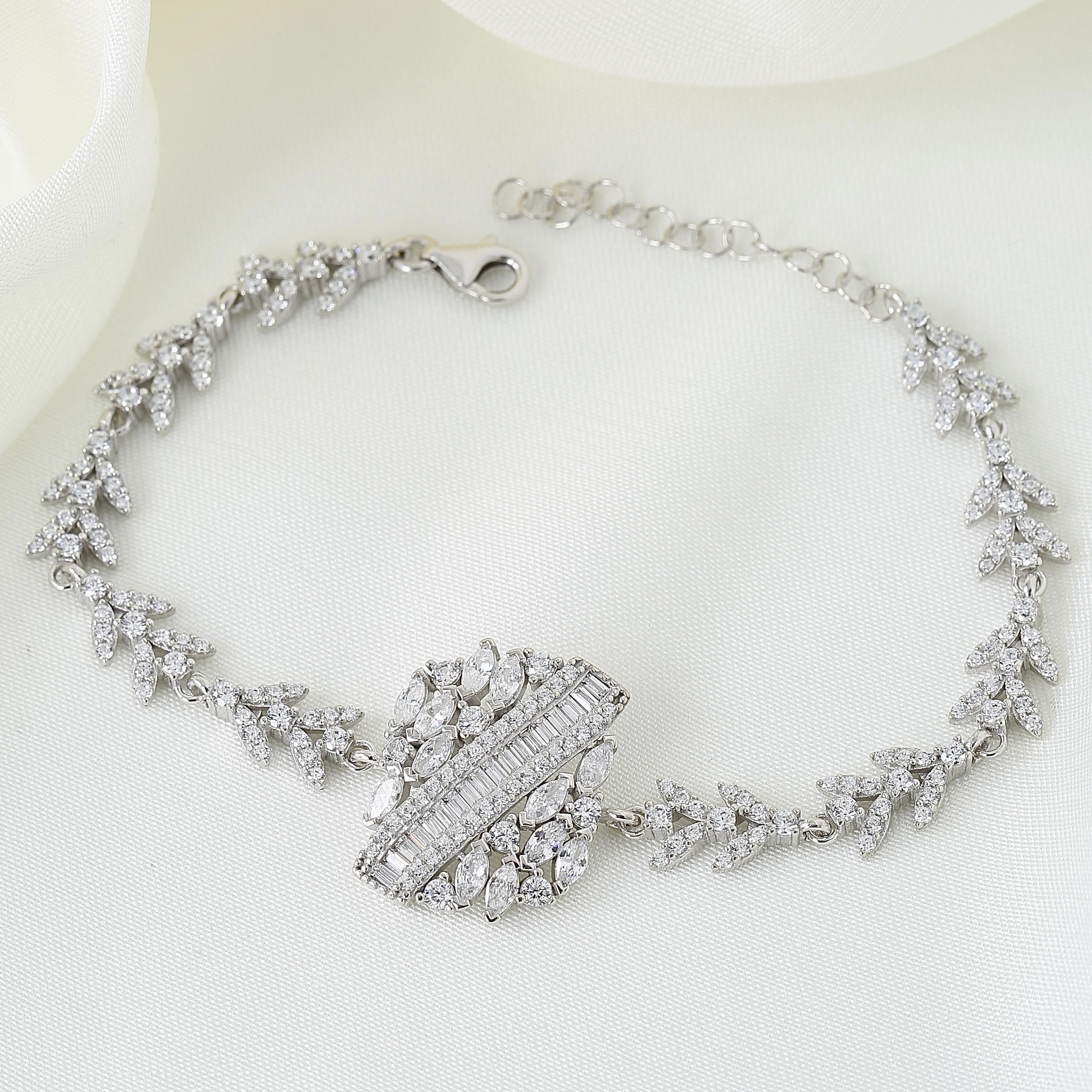 Majestic Crystal Garden Band CZ 925K Sterling Silver Bracelet - Etossimo Jewelry