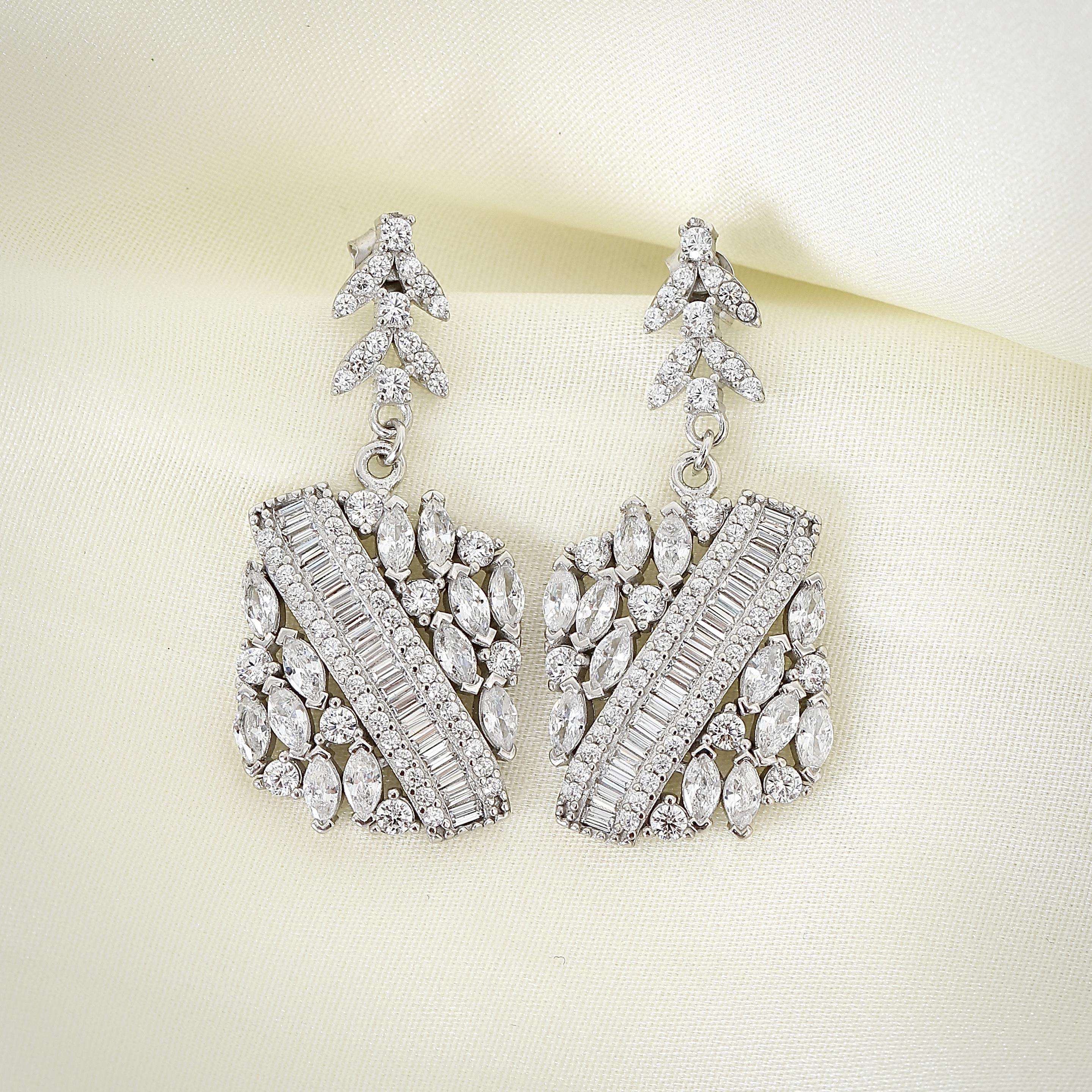 Majestic Crystal Garden Band CZ 925K Sterling Silver Earrings - Etossimo Jewelry