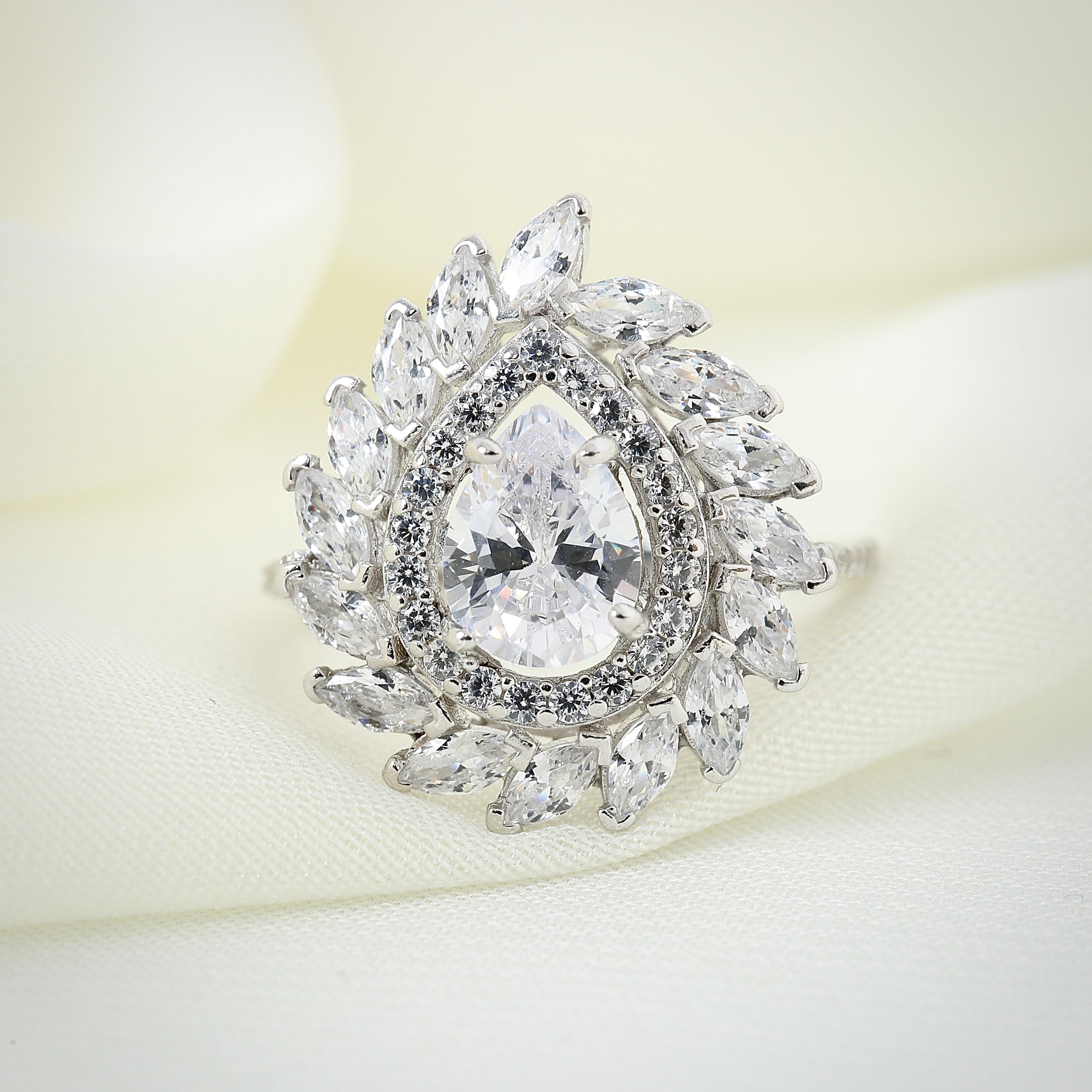 Sparkling Marquis Serenade CZ 925K Sterling Silver Ring - Etossimo Jewelry