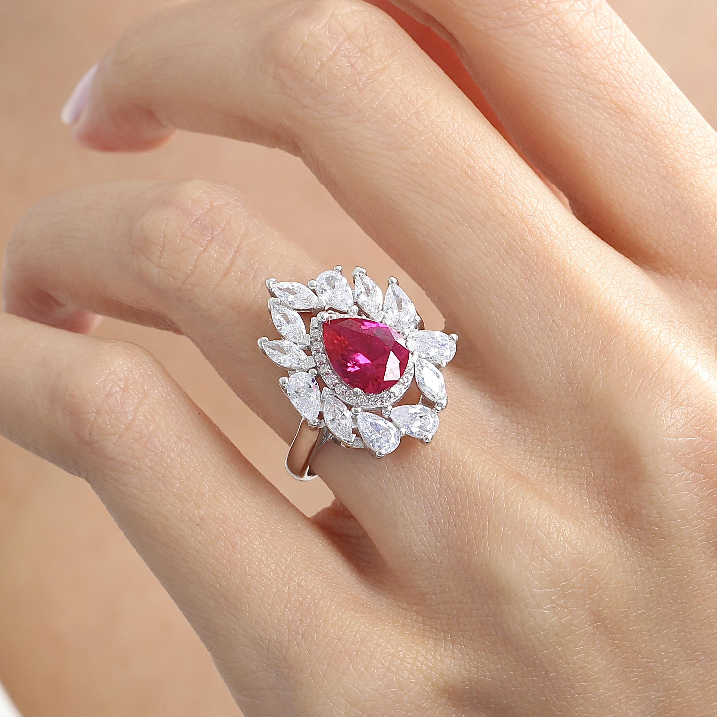 Opulent Ruby Color Spark CZ 925K Sterling Silver Ring