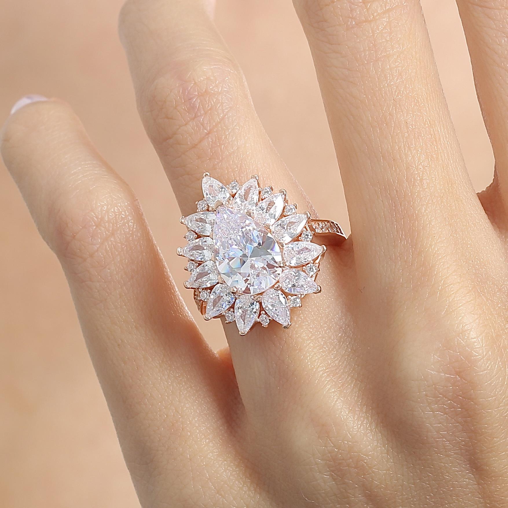 Radiant Royal Bloom CZ Rose Gold 925K Sterling Silver Ring