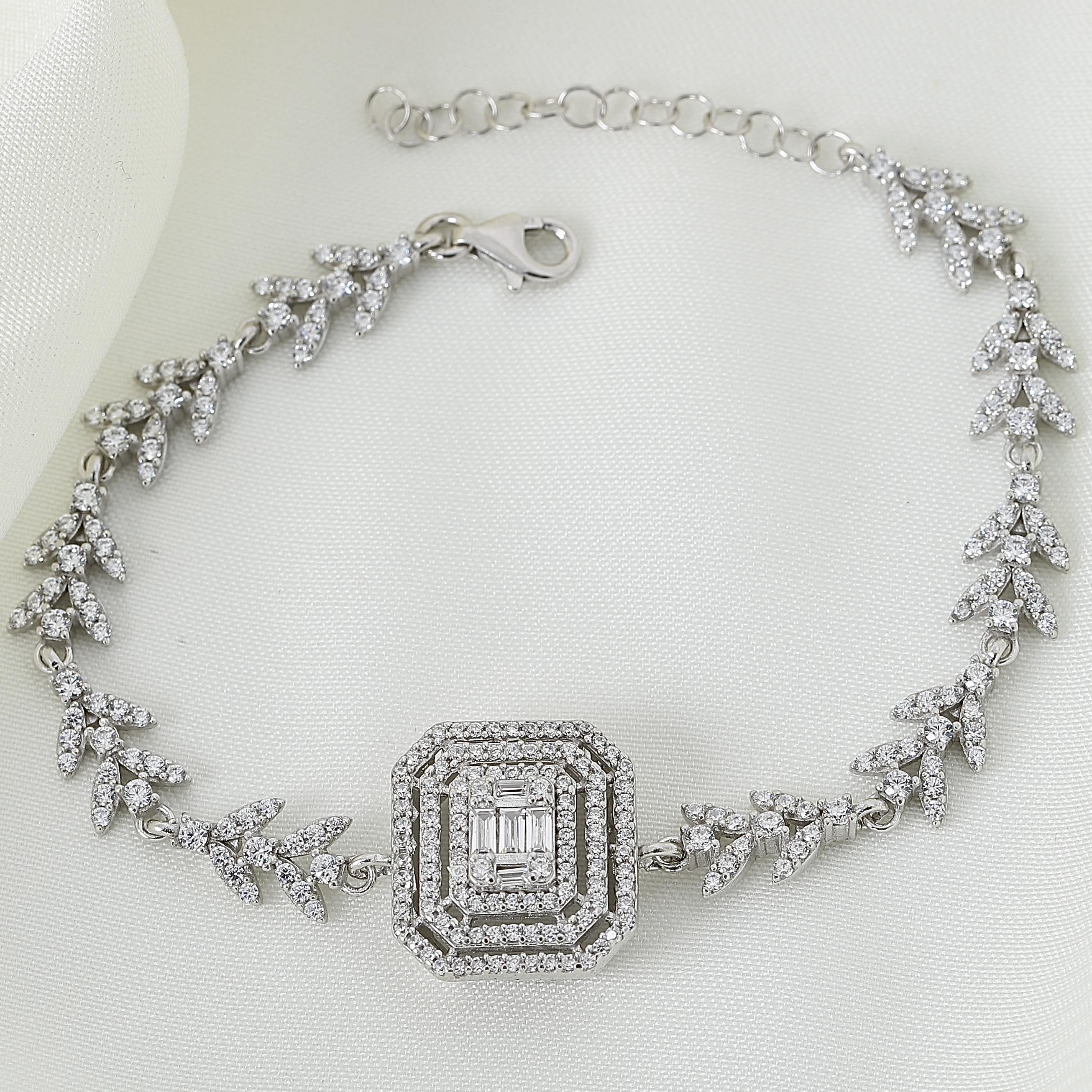 Glamorous Mega Baguette Dream CZ 925K Sterling Silver Bracelet - Etossimo Jewelry