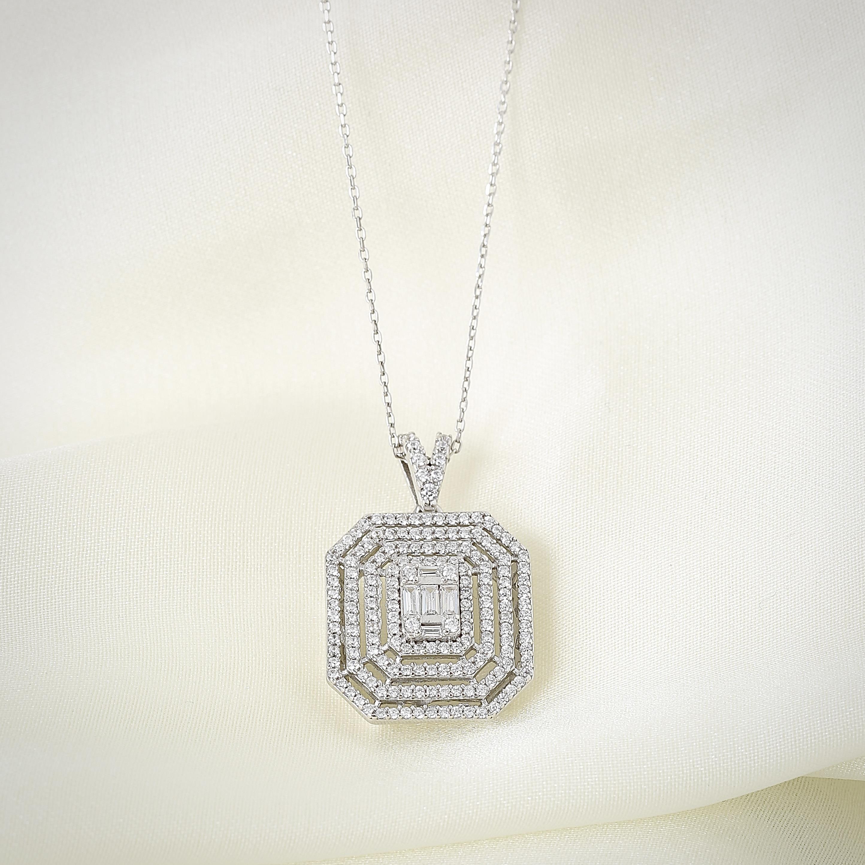 Glamorous Mega Baguette Dream CZ 925K Sterling Silver Necklace - Etossimo Jewelry