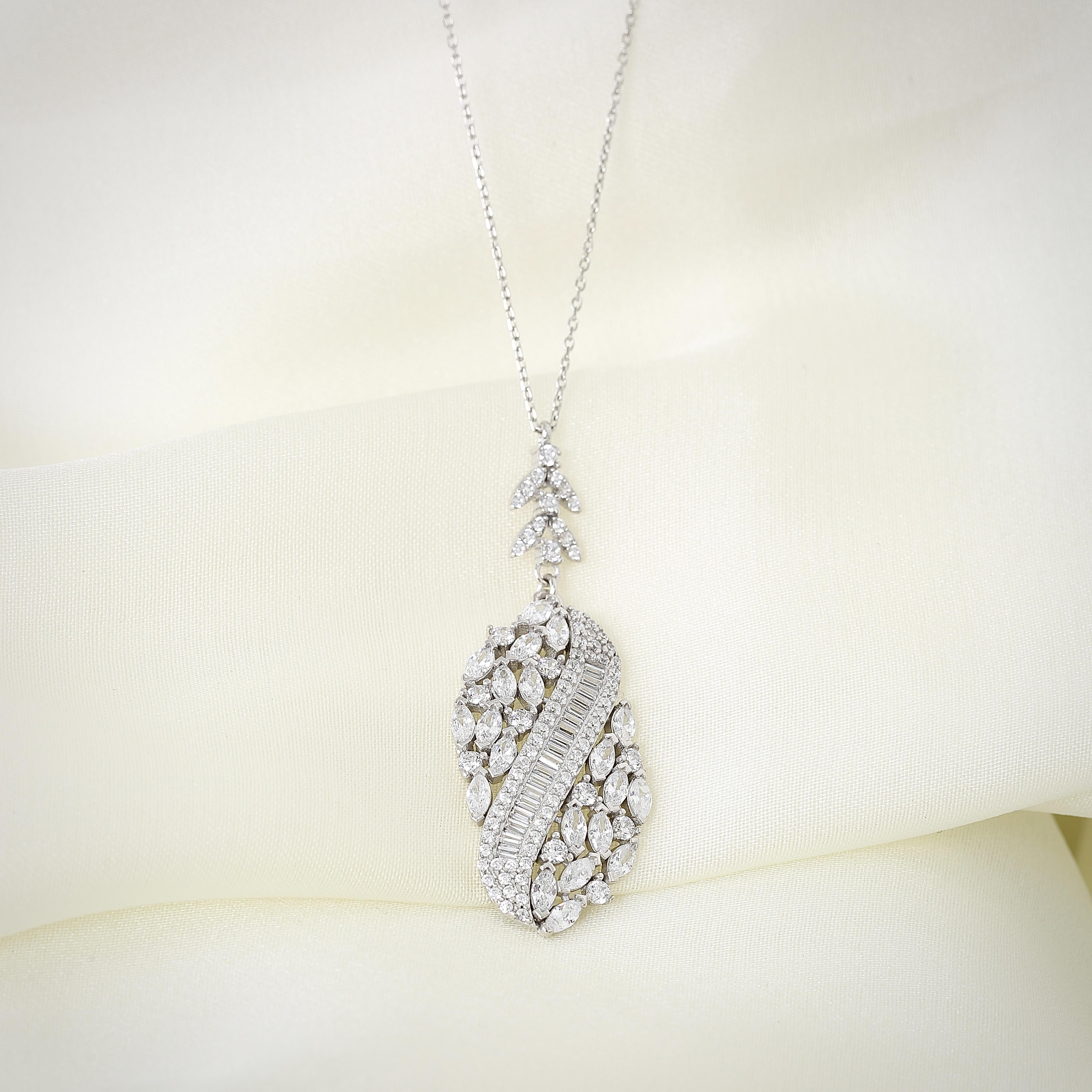 Majestic Crystal Garden Band Mega CZ 925K Sterling Silver Necklace - Etossimo Jewelry