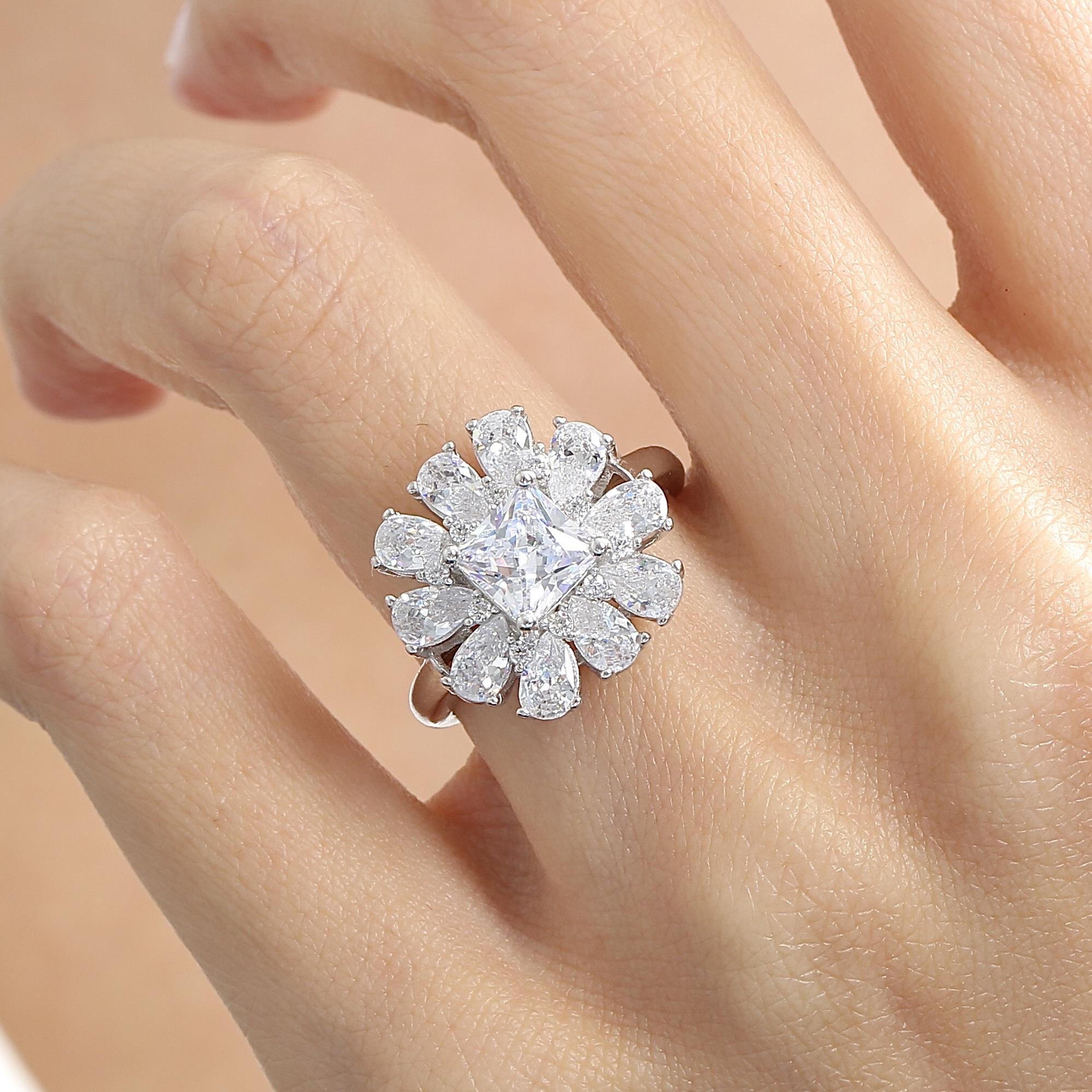 Crystal Crown Bloom CZ 925K Sterling Silver Ring